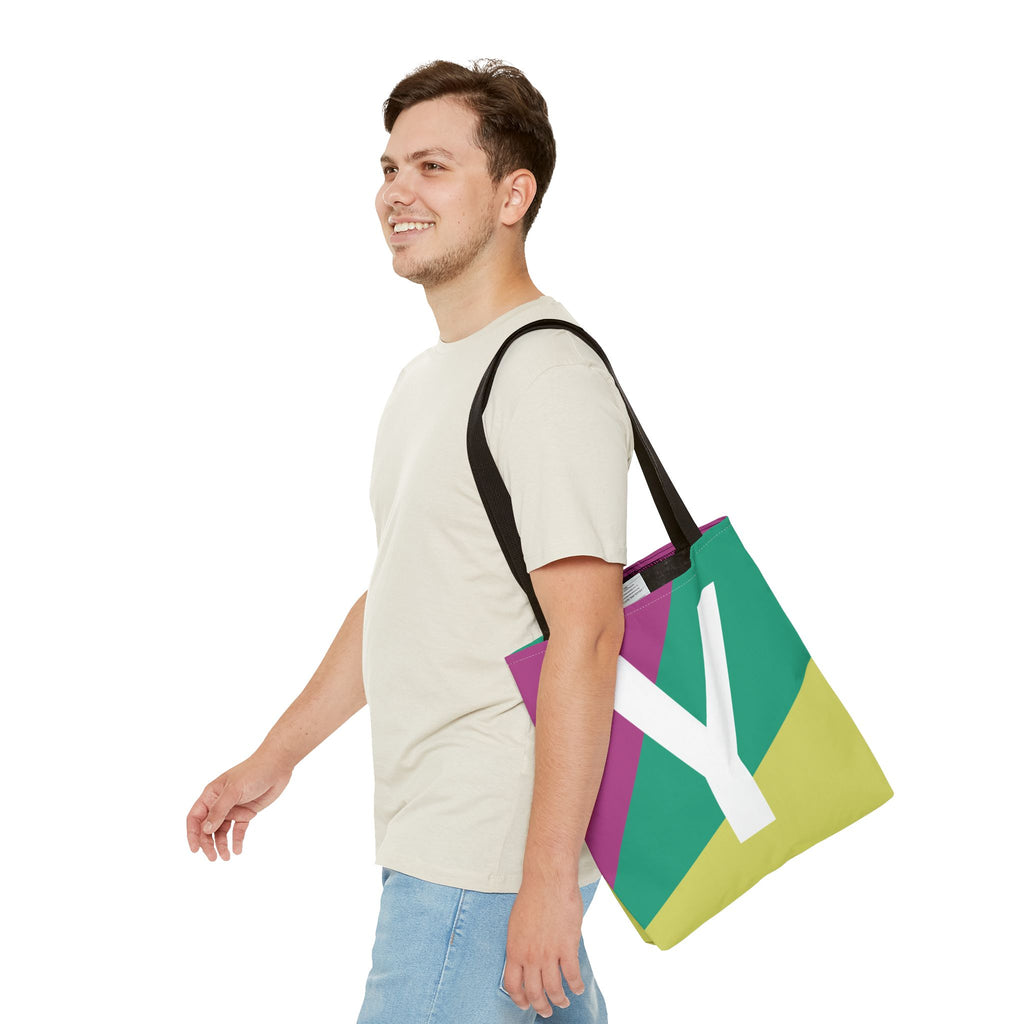 Monogram 'Y' Colorblock Tote Bag — Personalized Initial Y Shoulder Tote