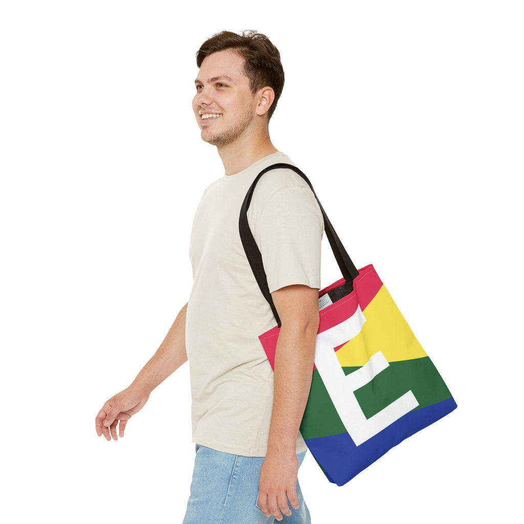 Monogram 'E' Colorblock Tote Bag — Personalized Initial E Shoulder Tote