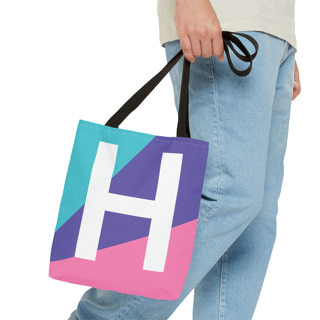 Monogram 'H' Colorblock Tote Bag — Personalized Initial H Shoulder Tote