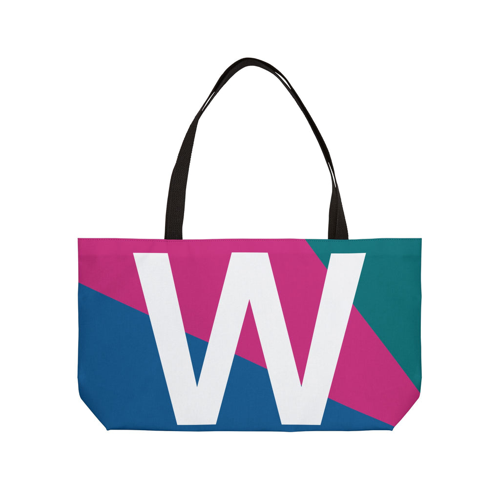 Personalized 'W' Colorblock Tote Bag — Monogram Weekender Tote