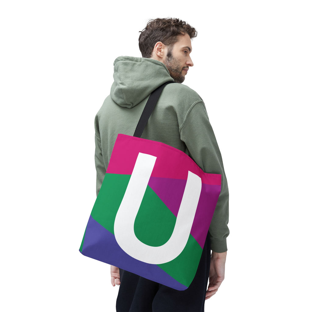 Monogram 'U' Colorblock Tote Bag — Personalized Initial U Shoulder Tote
