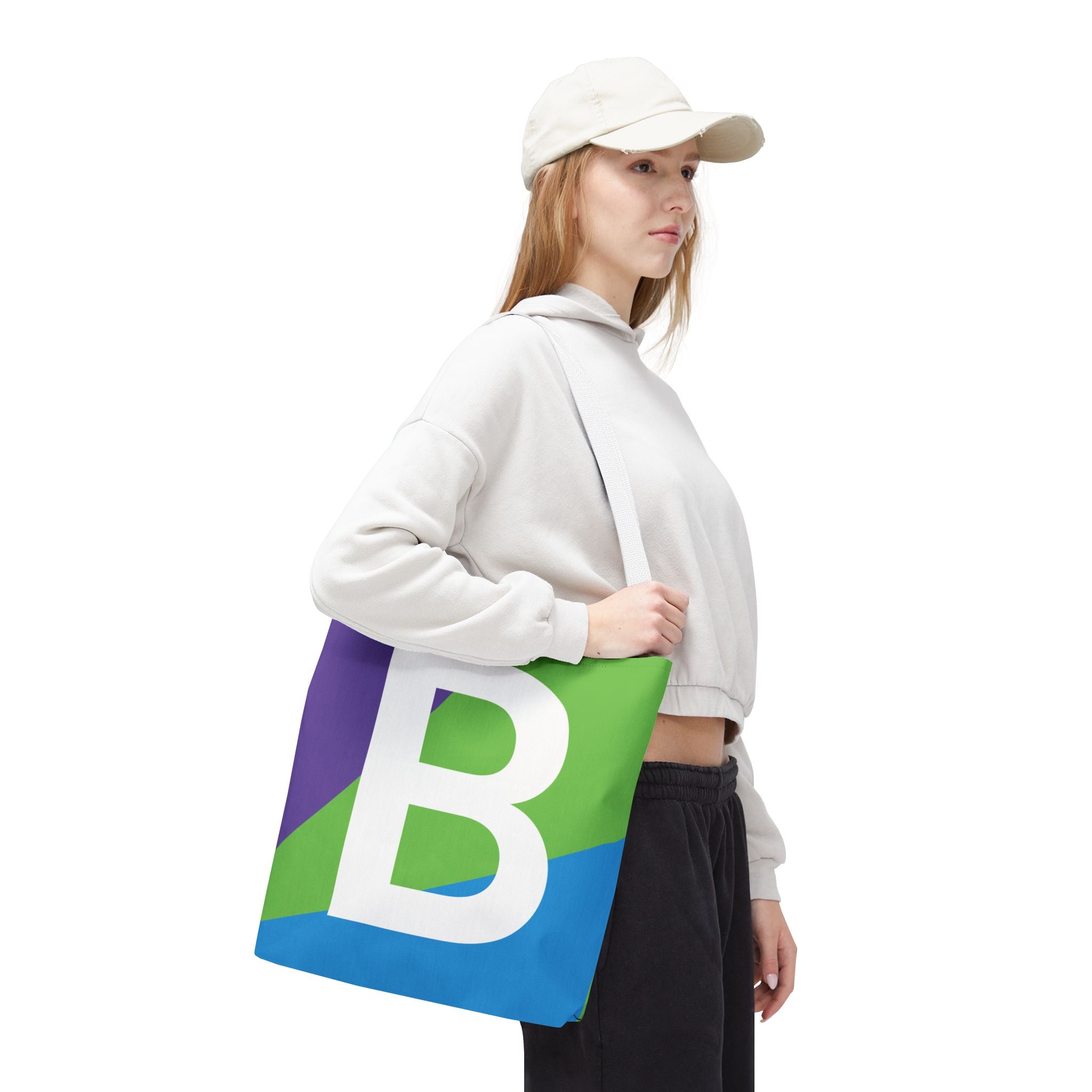Monogram 'B' Colorblock Tote Bag — Personalized Initial B Shoulder Tote