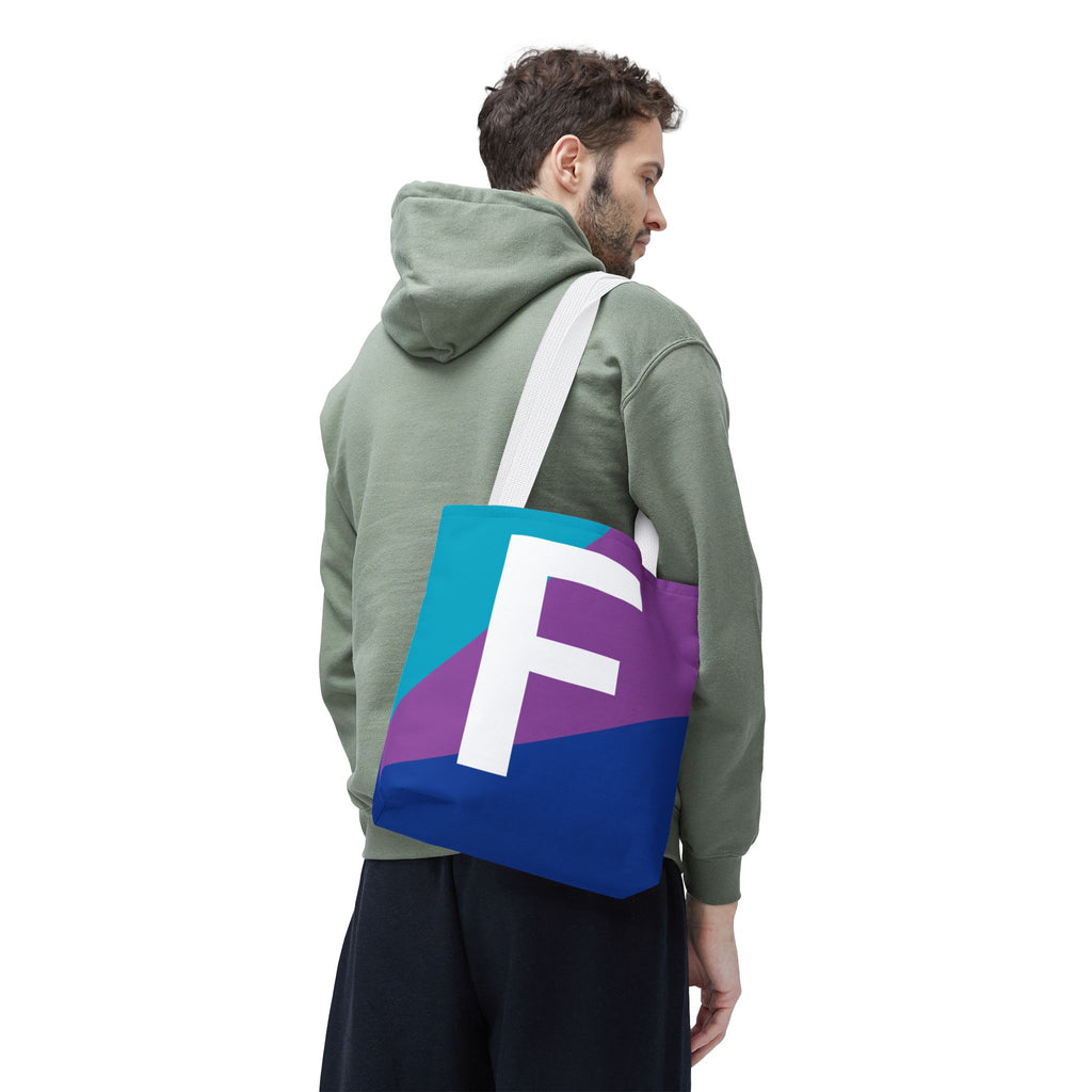 Monogram 'F' Colorblock Tote Bag — Personalized Initial F Shoulder Tote