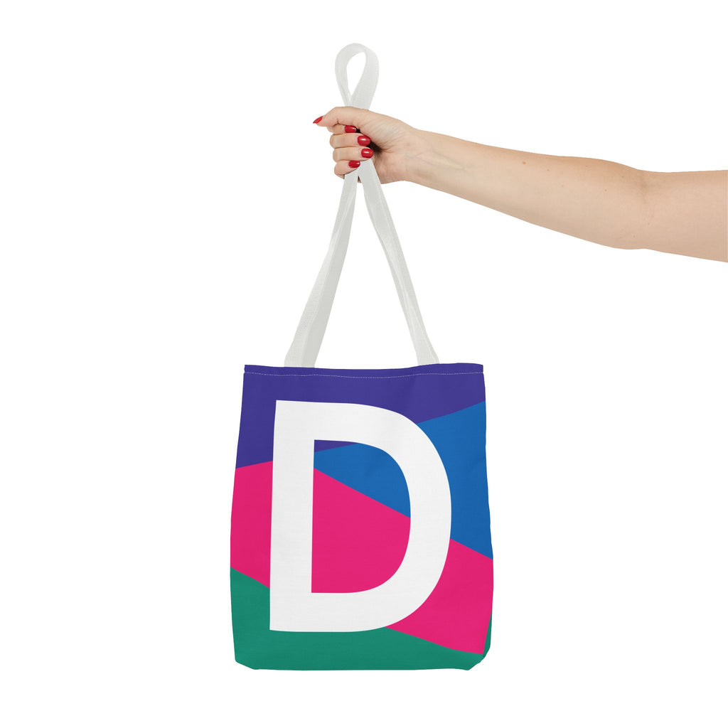 Monogram 'D' Colorblock Tote Bag — Personalized Initial D Shoulder Tote