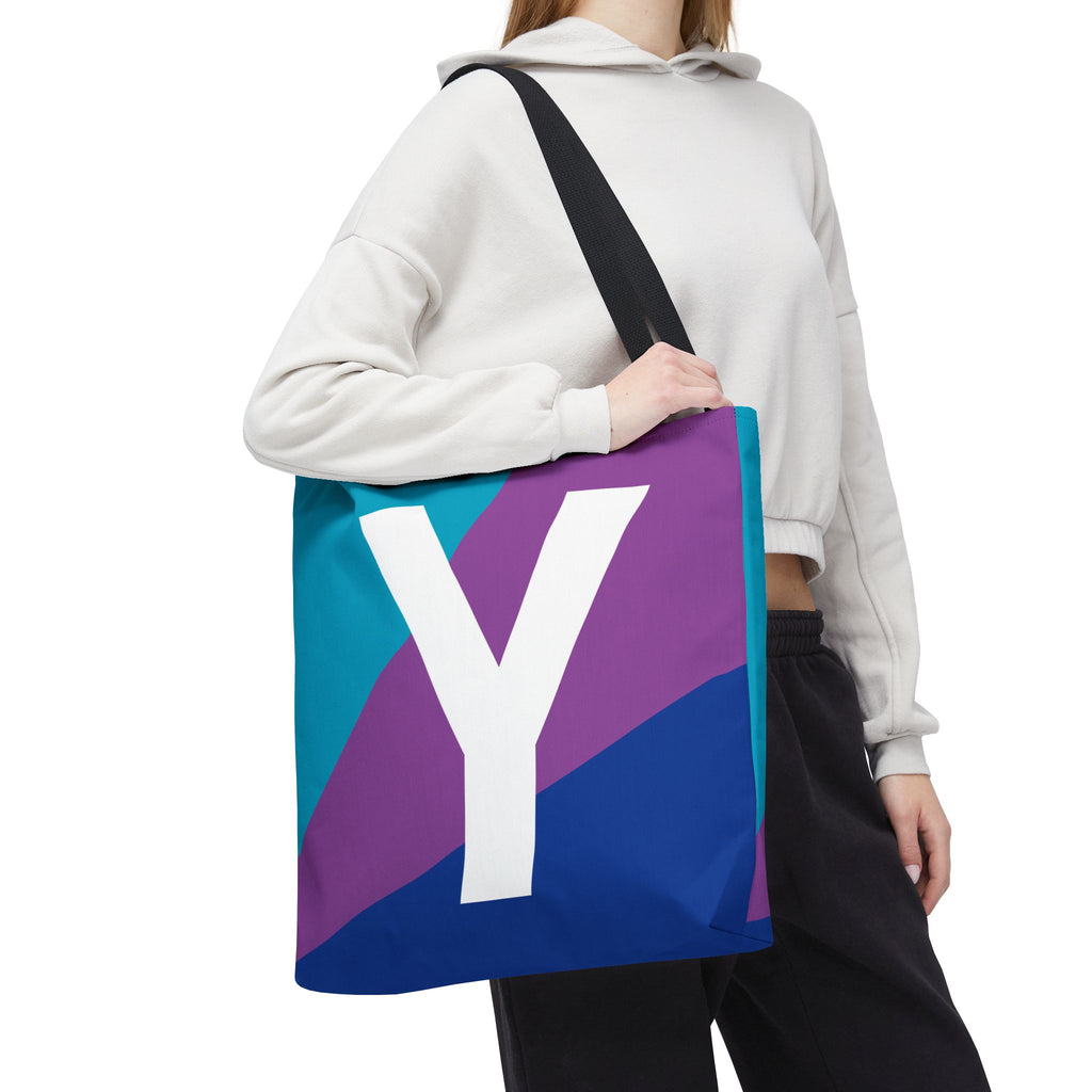 Monogram 'Y' Colorblock Tote Bag — Personalized Initial Y Shoulder Tote