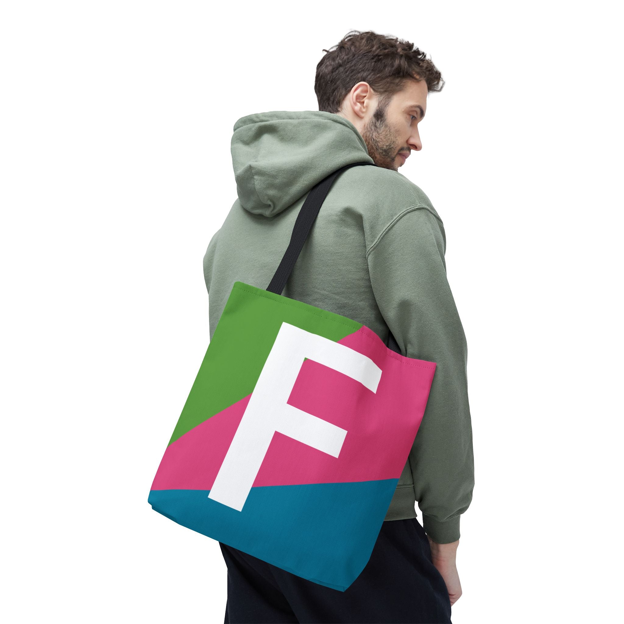 Monogram 'F' Colorblock Tote Bag — Personalized Initial F Shoulder Tote