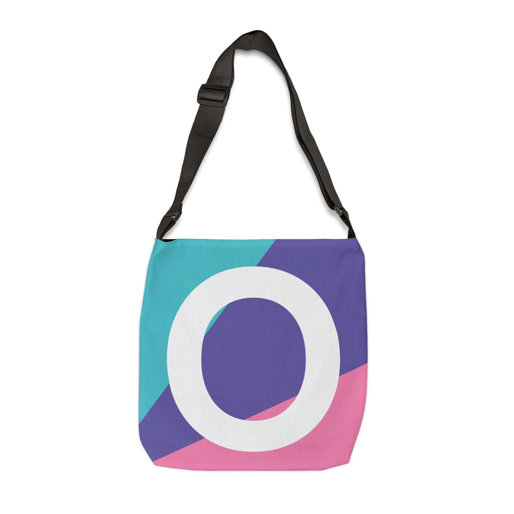 Initial Letter 'O' Colorblock Adjustable Tote Bag — Monogram Alphabet Shoulder Bag