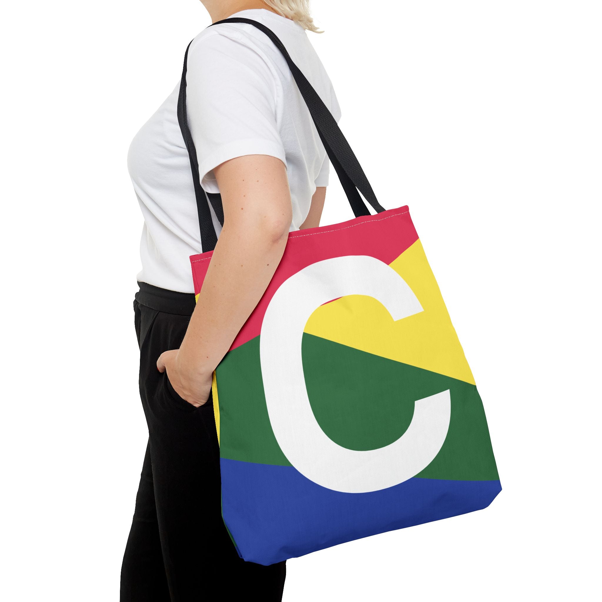 Monogram 'C' Colorblock Tote Bag — Personalized Initial C Shoulder Tote