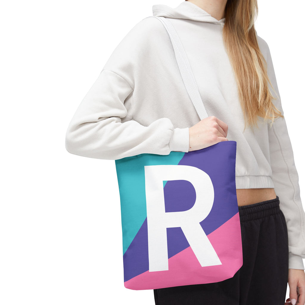 Monogram 'R' Colorblock Tote Bag — Personalized Initial R Shoulder Tote