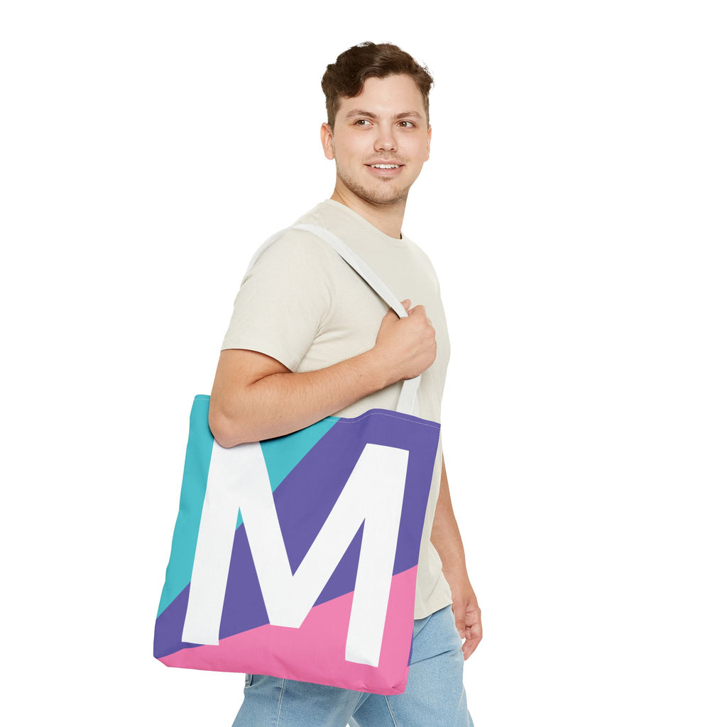 Monogram 'M' Colorblock Tote Bag — Personalized Initial M Shoulder Tote