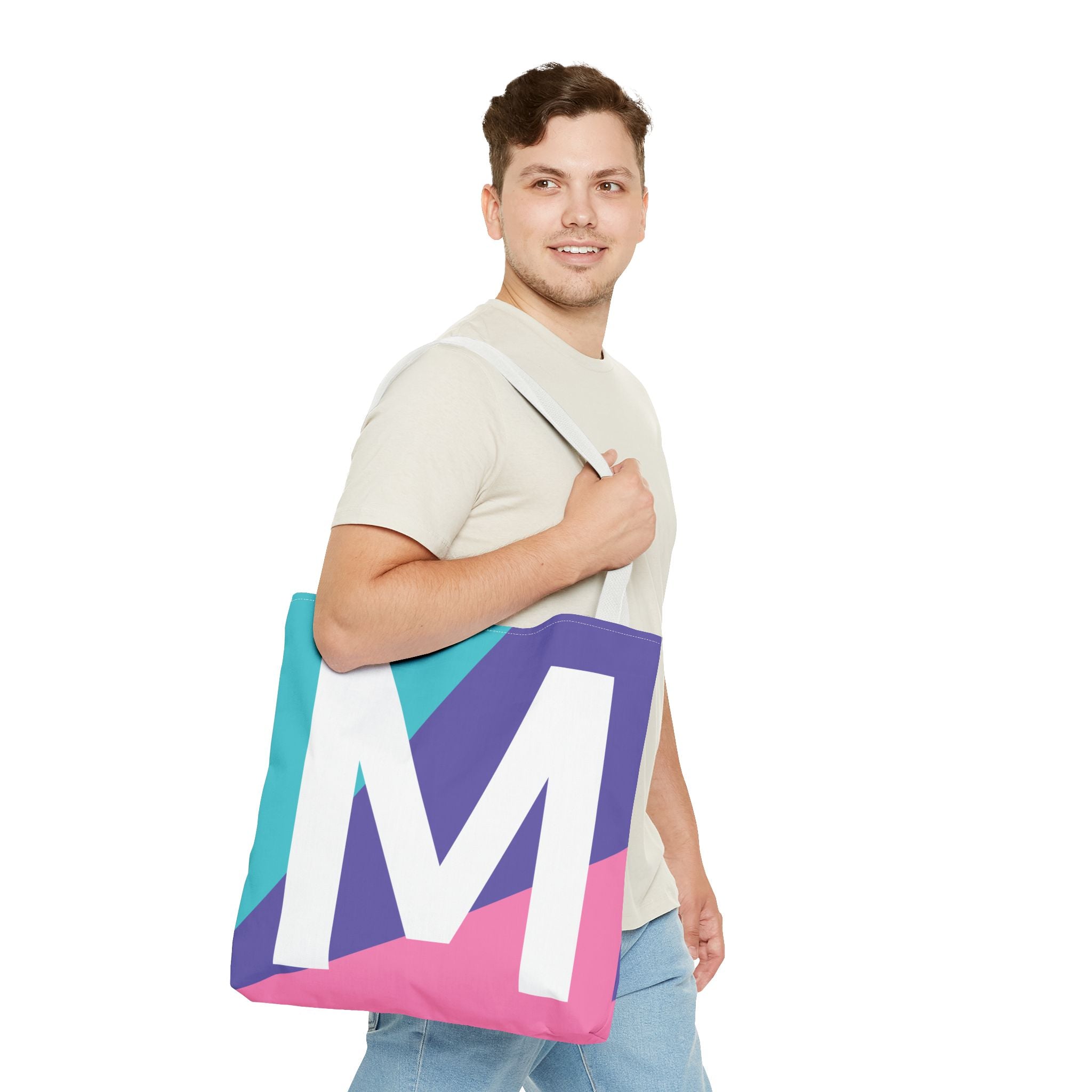 Monogram 'M' Colorblock Tote Bag — Personalized Initial M Shoulder Tote