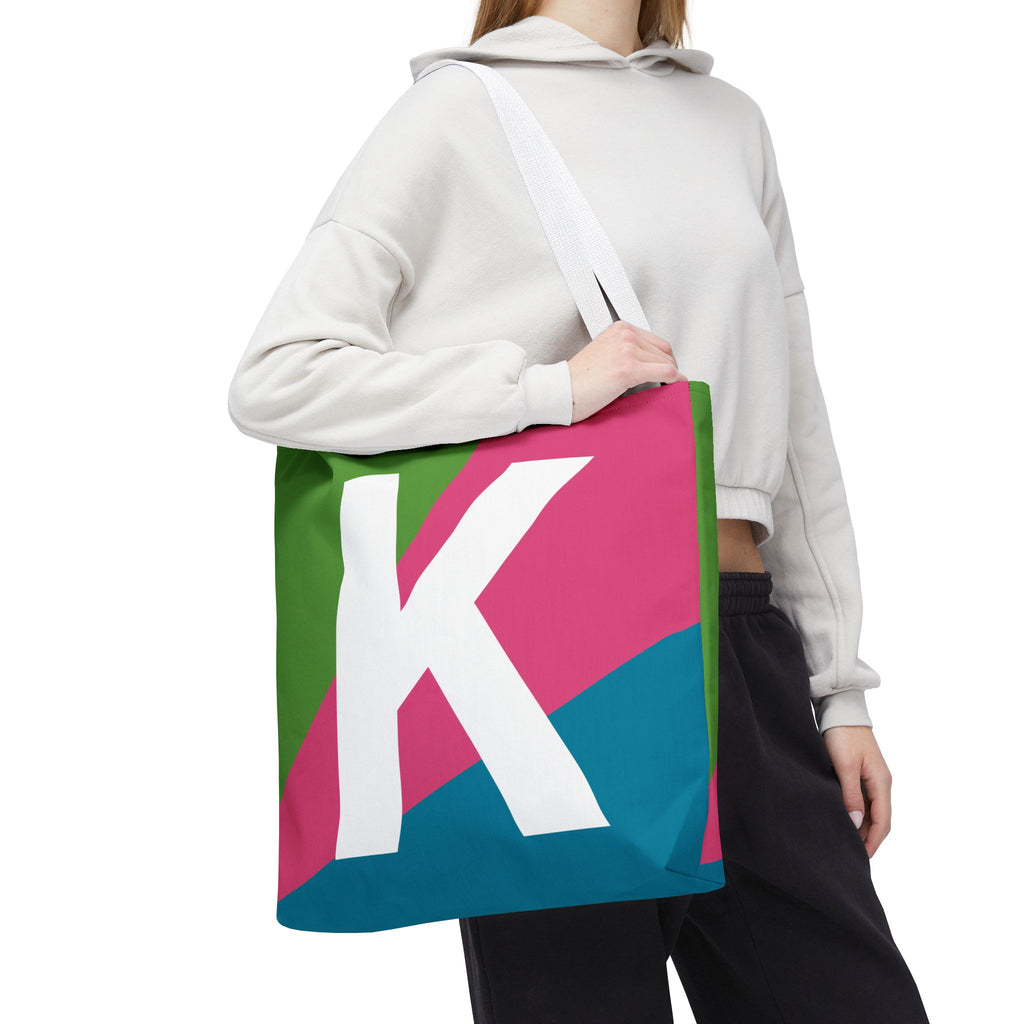 Monogram 'K' Colorblock Tote Bag — Personalized Initial K Shoulder Tote