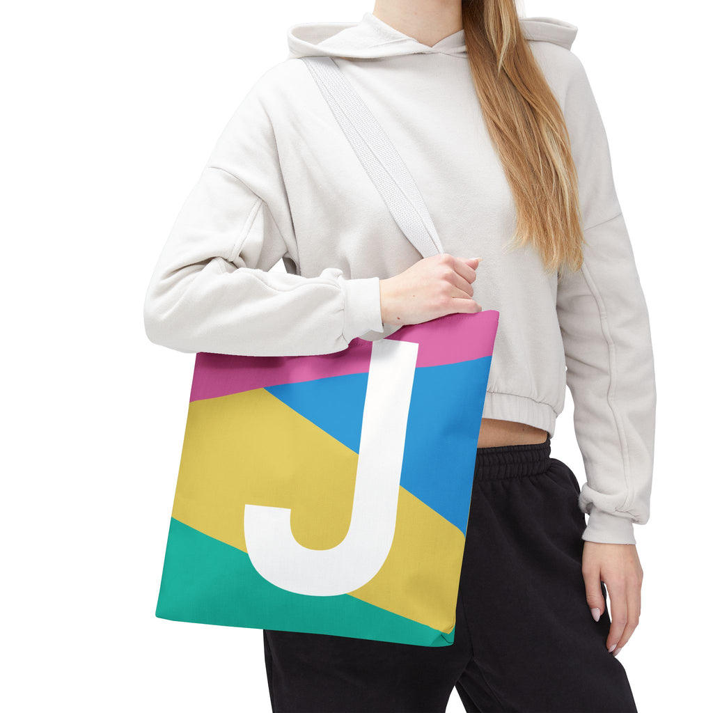 Monogram 'J' Colorblock Tote Bag — Personalized Initial J Shoulder Tote