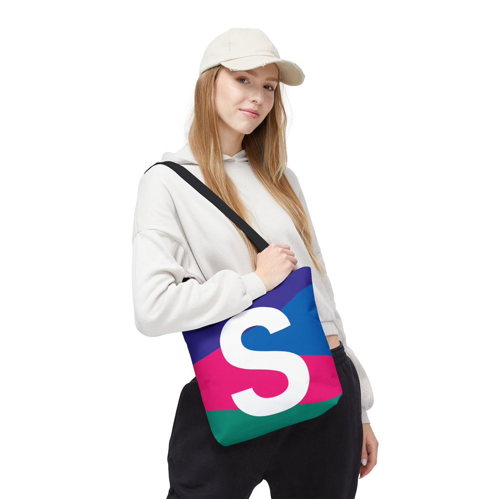 Monogram 'S' Colorblock Tote Bag — Personalized Initial S Shoulder Tote