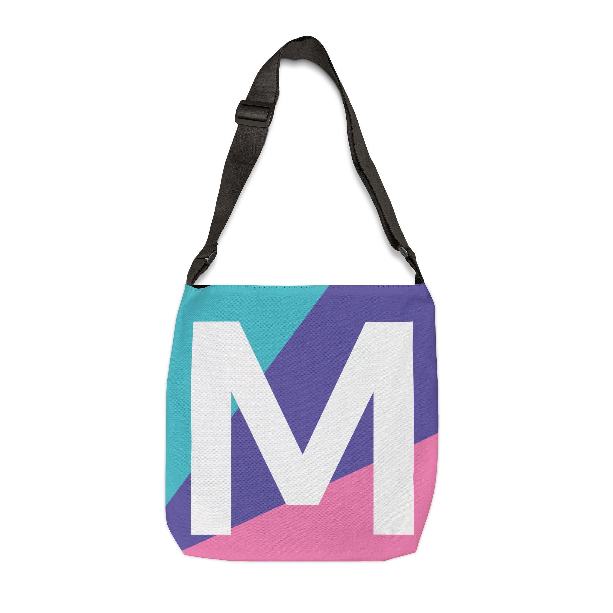 Initial Letter 'M' Colorblock Adjustable Tote Bag — Monogram Alphabet Shoulder Bag