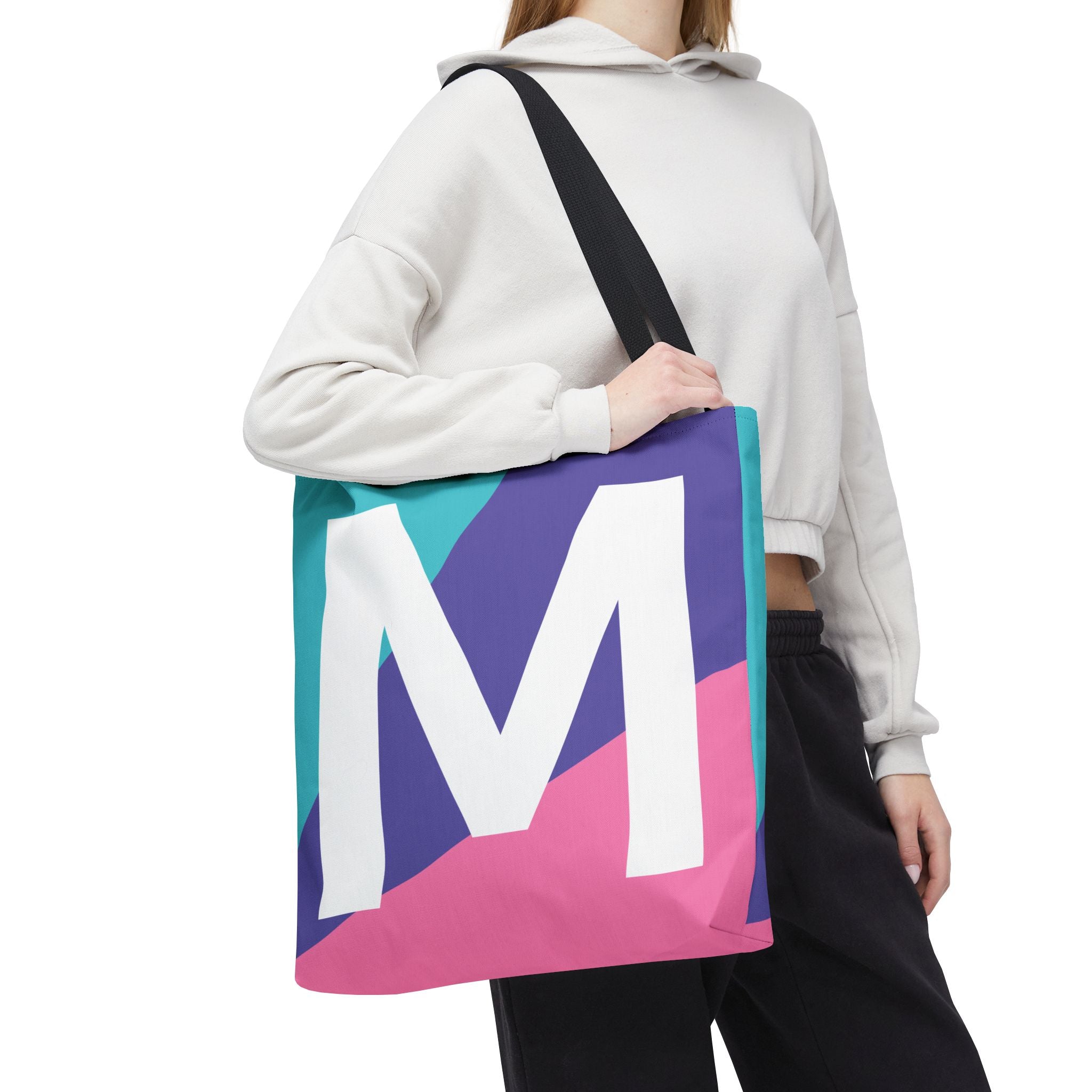 Monogram 'M' Colorblock Tote Bag — Personalized Initial M Shoulder Tote
