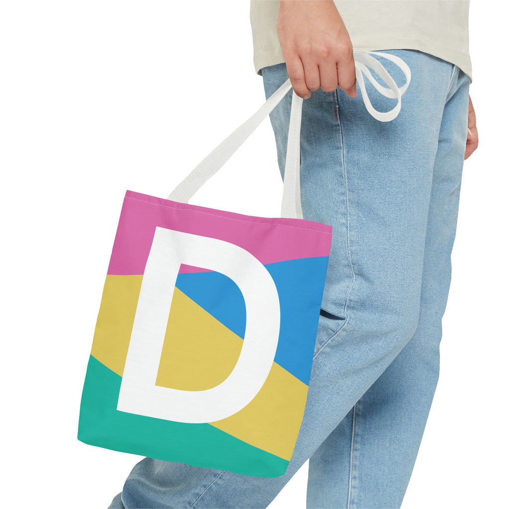 Monogram 'D' Colorblock Tote Bag — Personalized Initial D Shoulder Tote