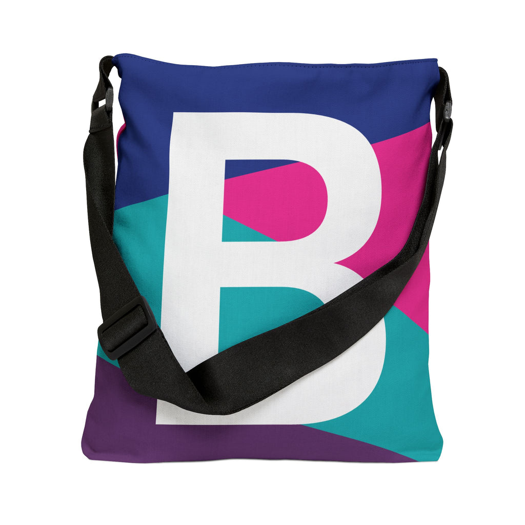Initial Letter 'B' Colorblock Adjustable Tote Bag — Monogram Alphabet Shoulder Bag