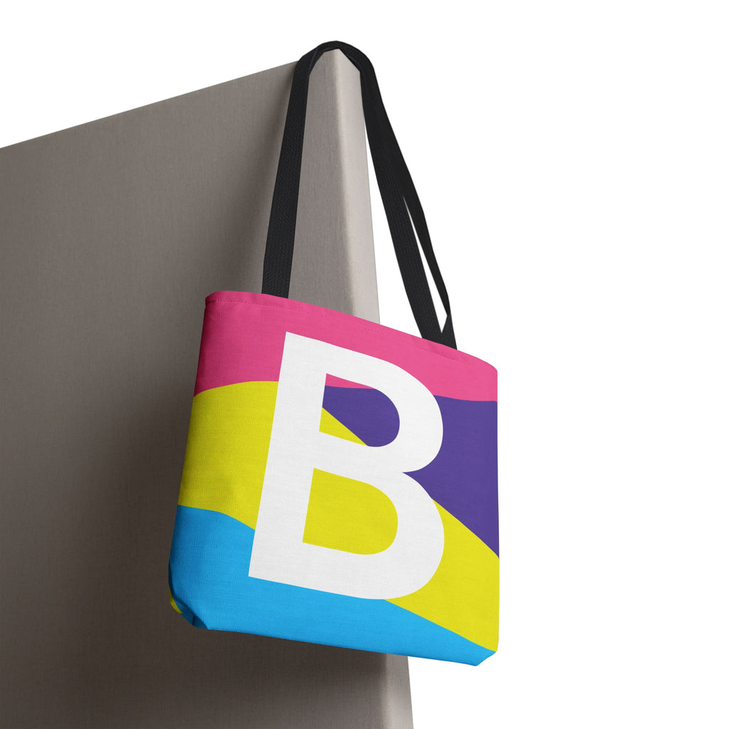 Monogram 'B' Colorblock Tote Bag — Personalized Initial B Shoulder Tote