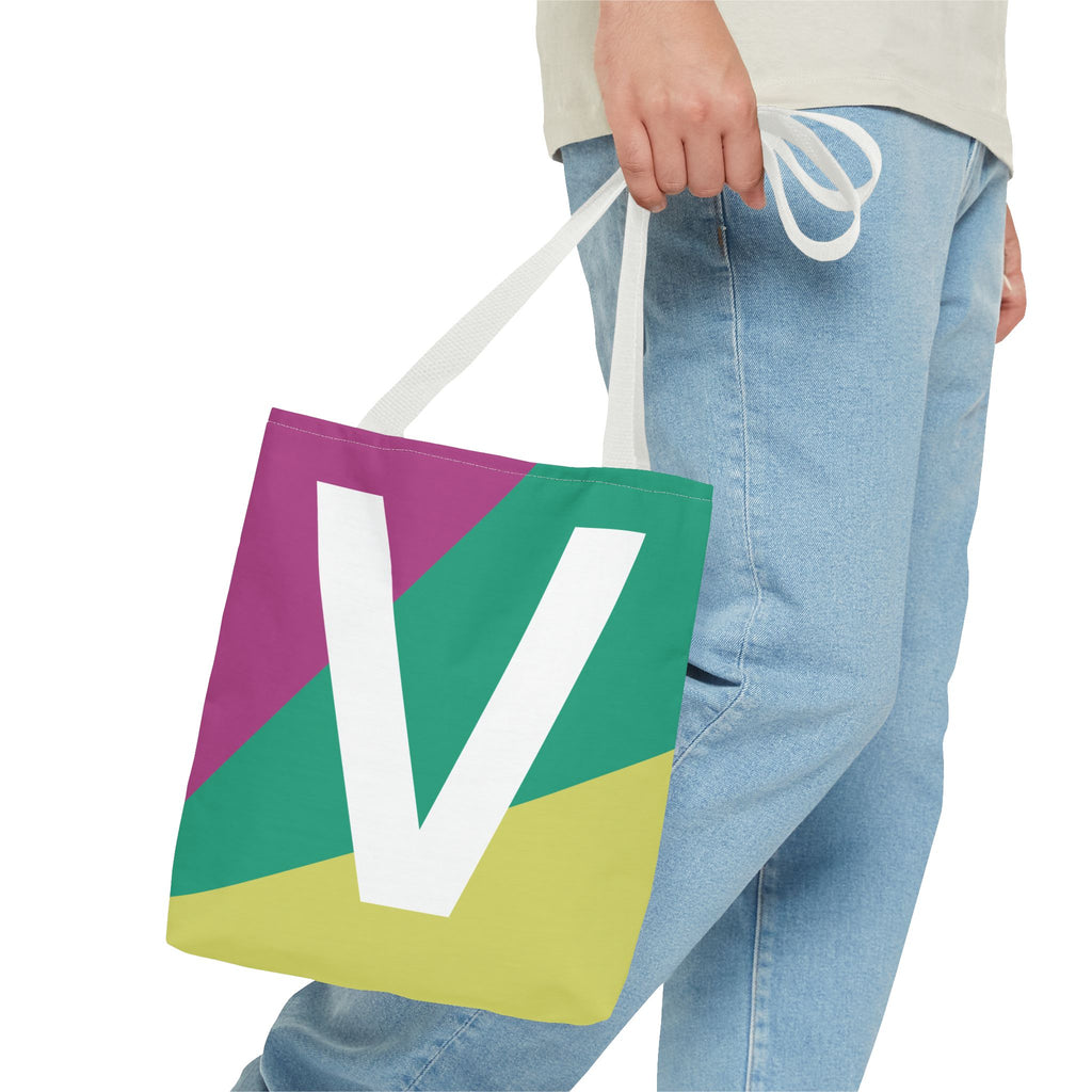 Monogram 'V' Colorblock Tote Bag — Personalized Initial V Shoulder Tote