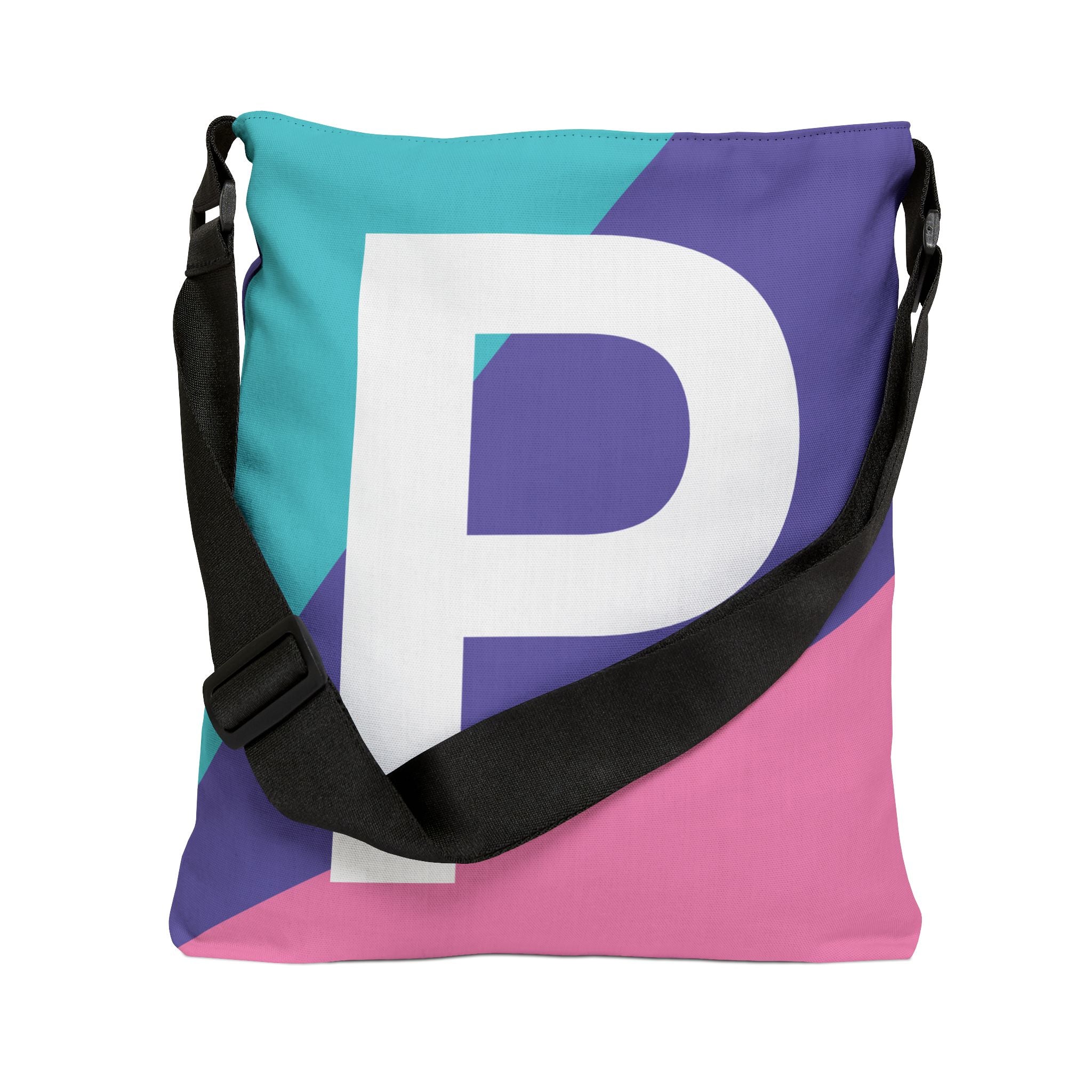 Initial Letter 'P' Colorblock Adjustable Tote Bag — Monogram Alphabet Shoulder Bag