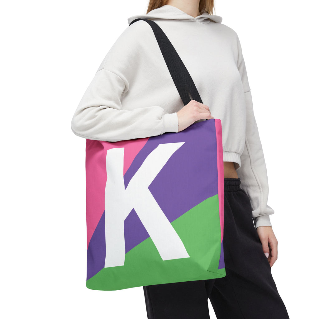 Monogram 'K' Colorblock Tote Bag — Personalized Initial K Shoulder Tote