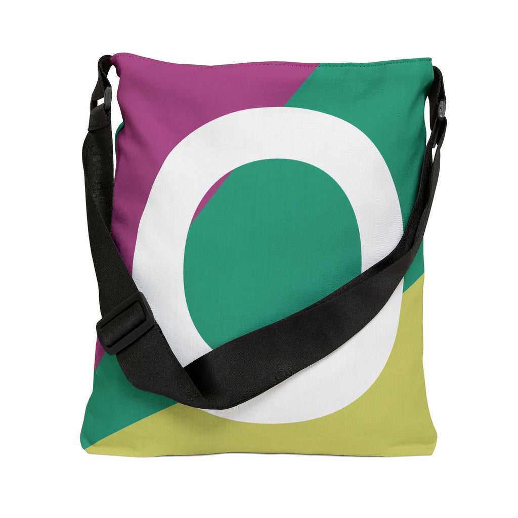 Initial Letter 'O' Colorblock Adjustable Tote Bag — Monogram Alphabet Shoulder Bag
