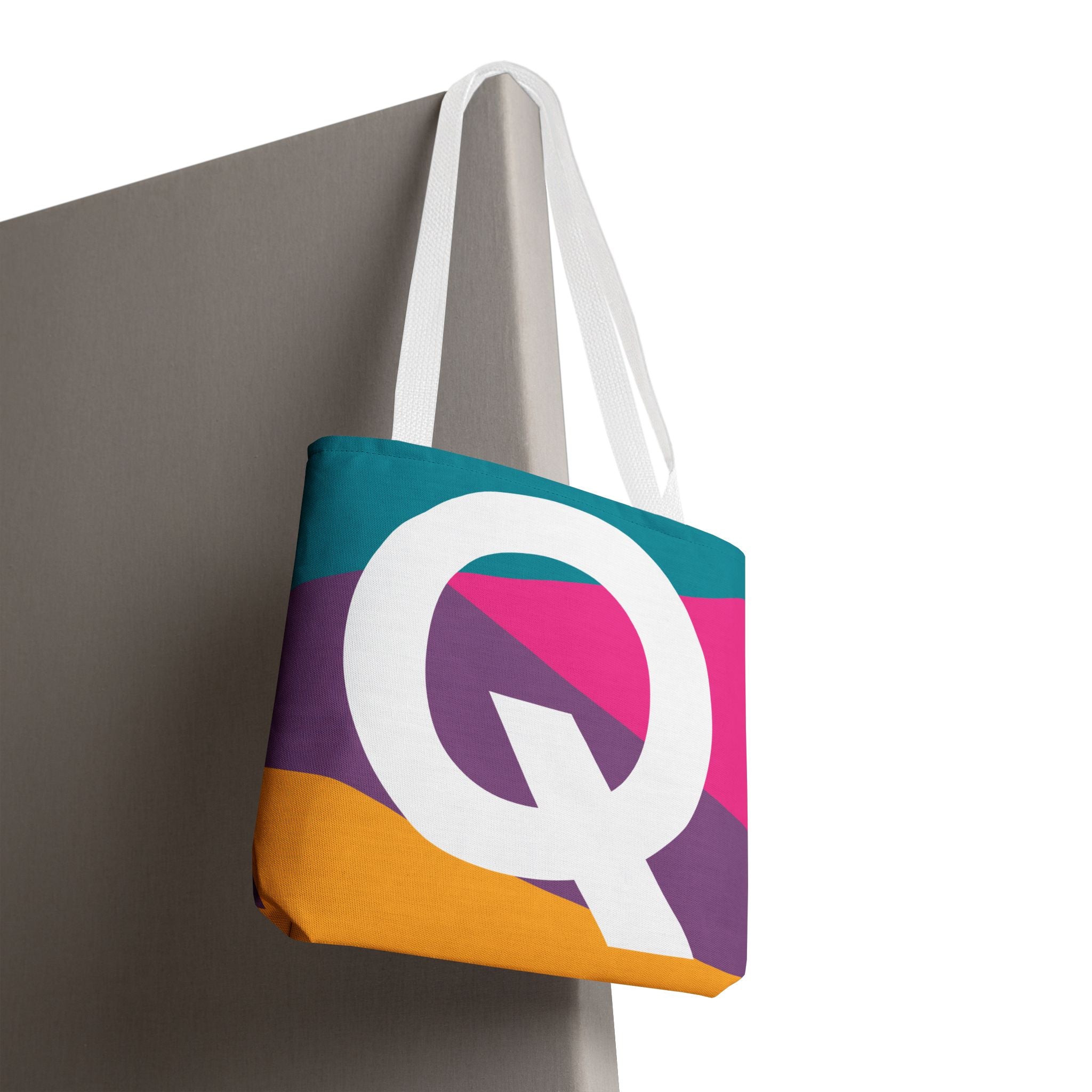 Monogram 'Q' Colorblock Tote Bag — Personalized Initial Q Shoulder Tote