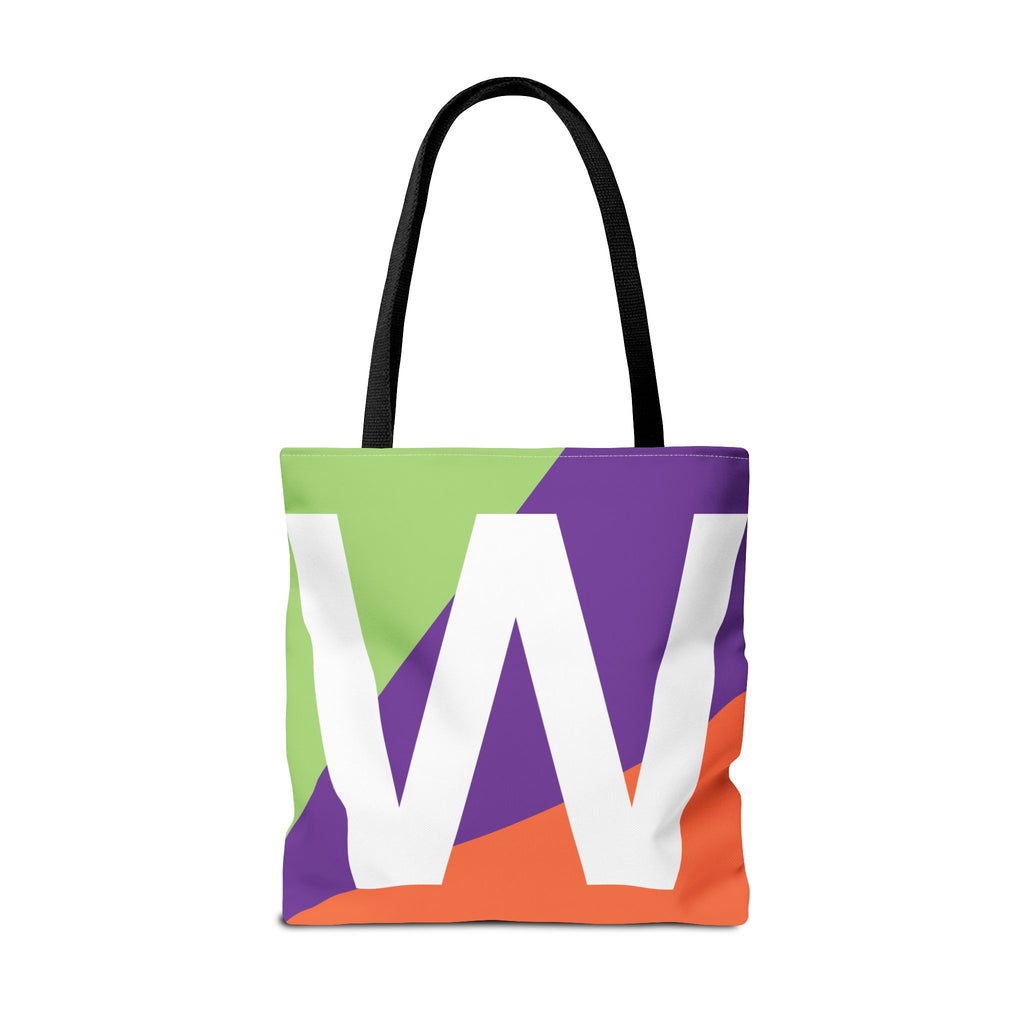 Monogram 'W' Colorblock Tote Bag — Personalized Initial W Shoulder Tote