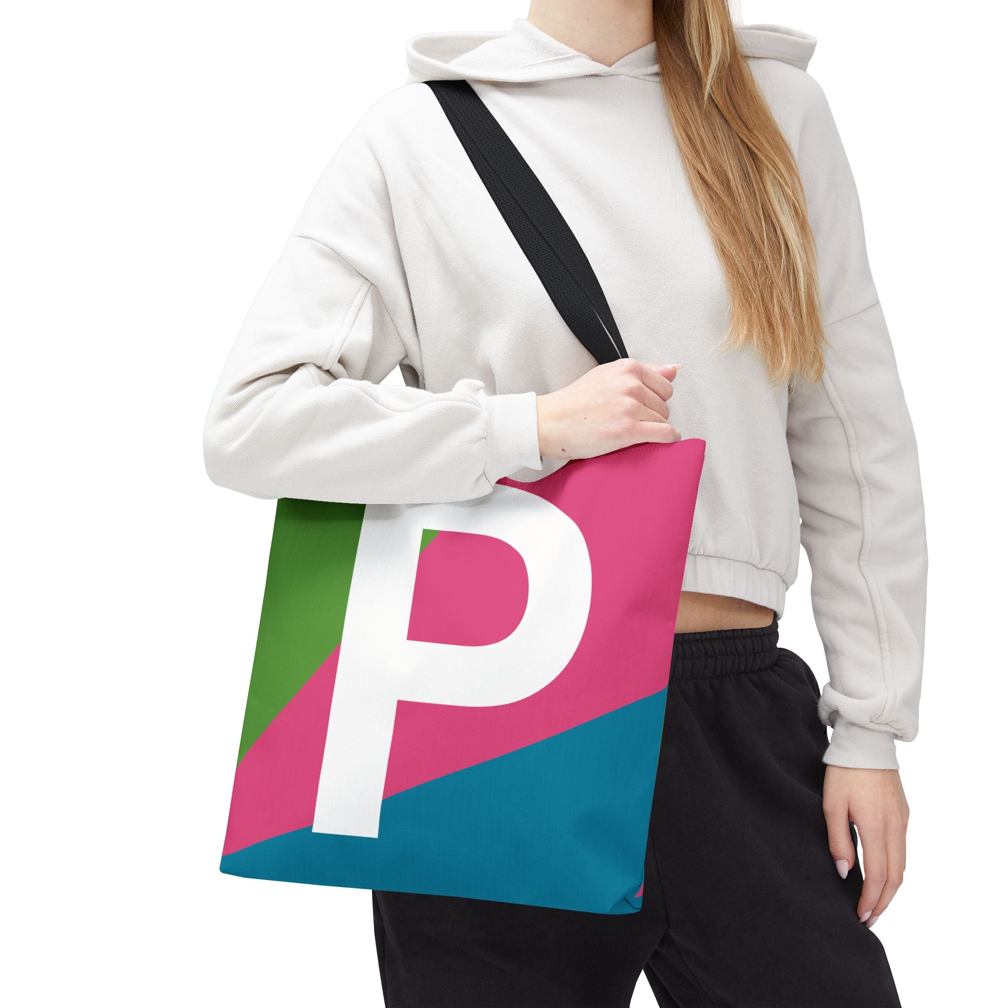 Monogram 'P' Colorblock Tote Bag — Personalized Initial P Shoulder Tote