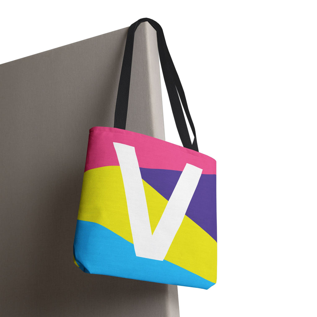 Monogram 'V' Colorblock Tote Bag — Personalized Initial V Shoulder Tote