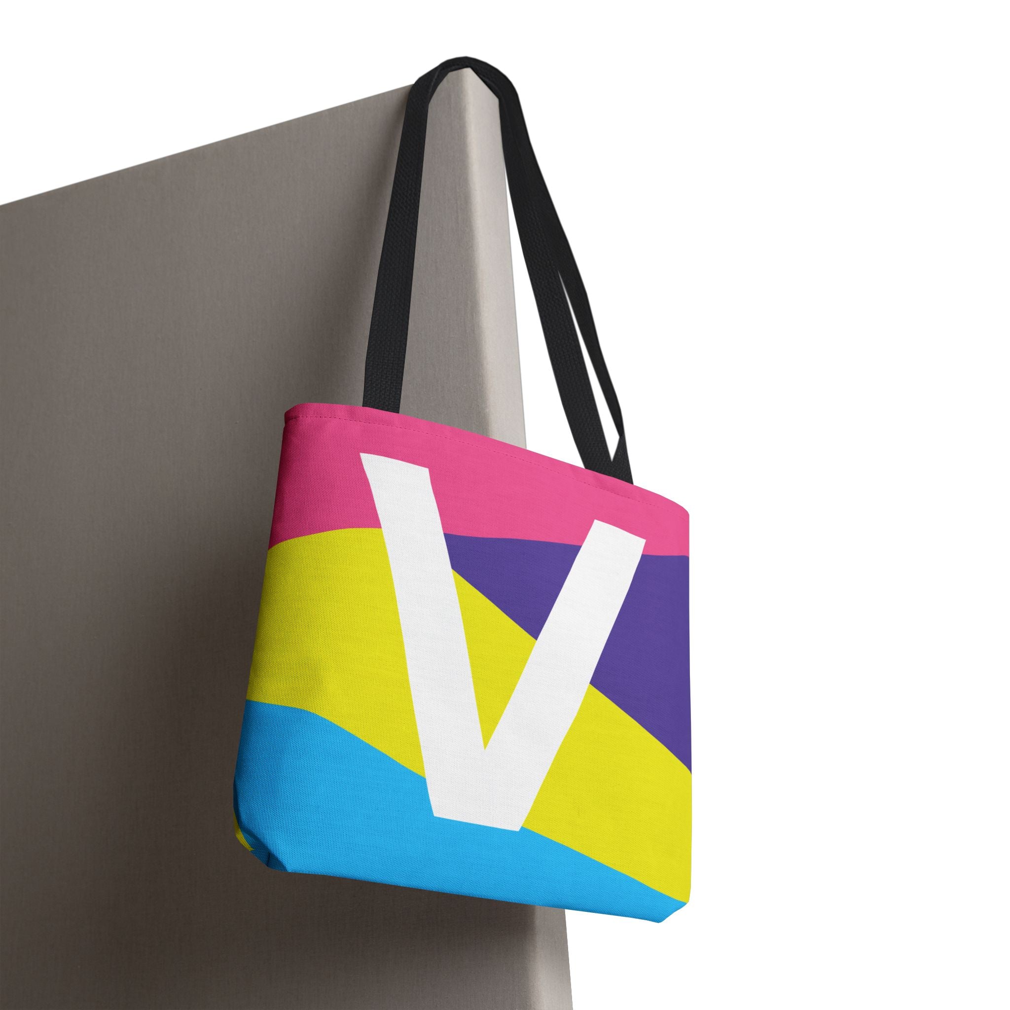 Monogram 'V' Colorblock Tote Bag — Personalized Initial V Shoulder Tote