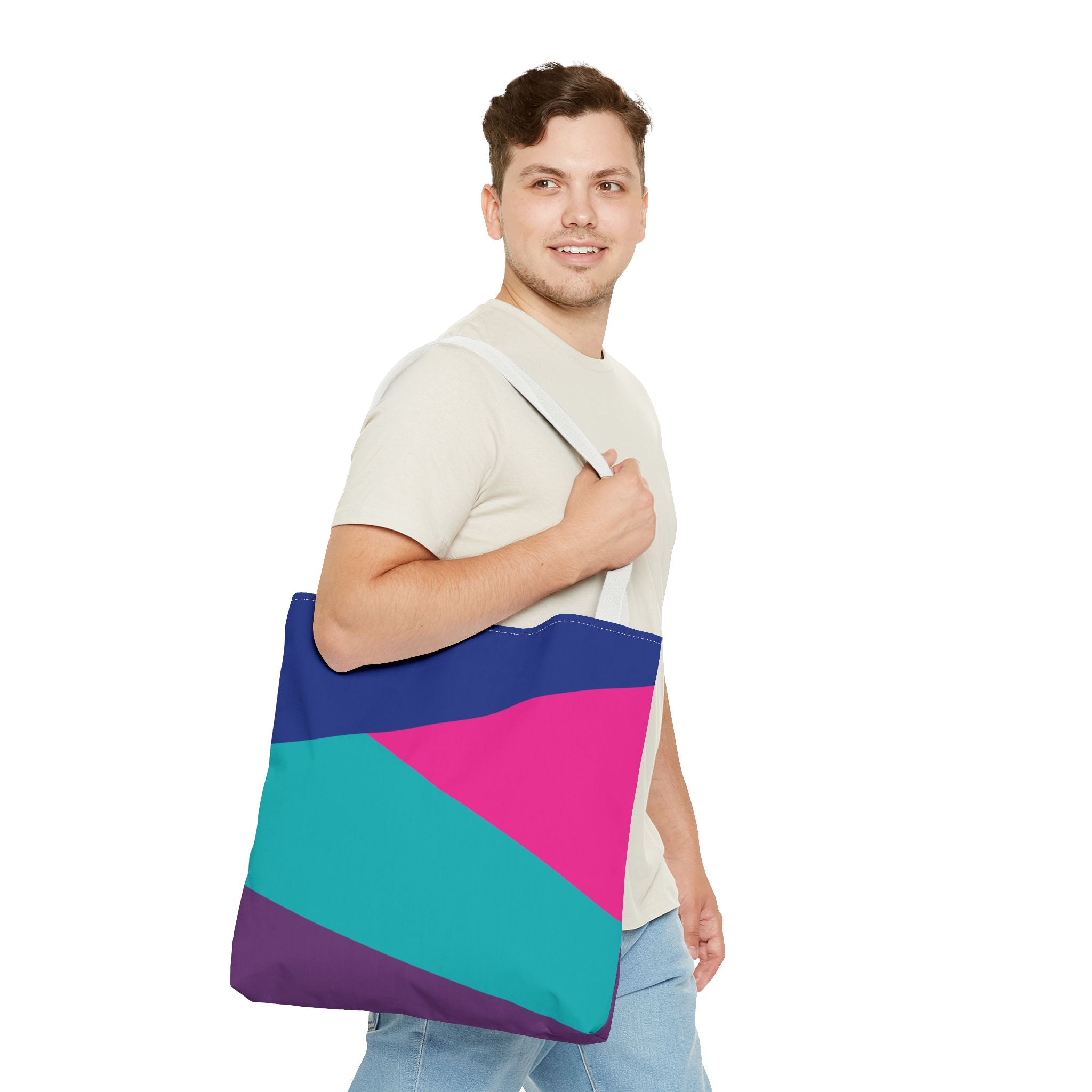 Retro 80s & 90s Inspired Color Block Tote Bag | Stylish Everyday Canvas Shoulder Bag