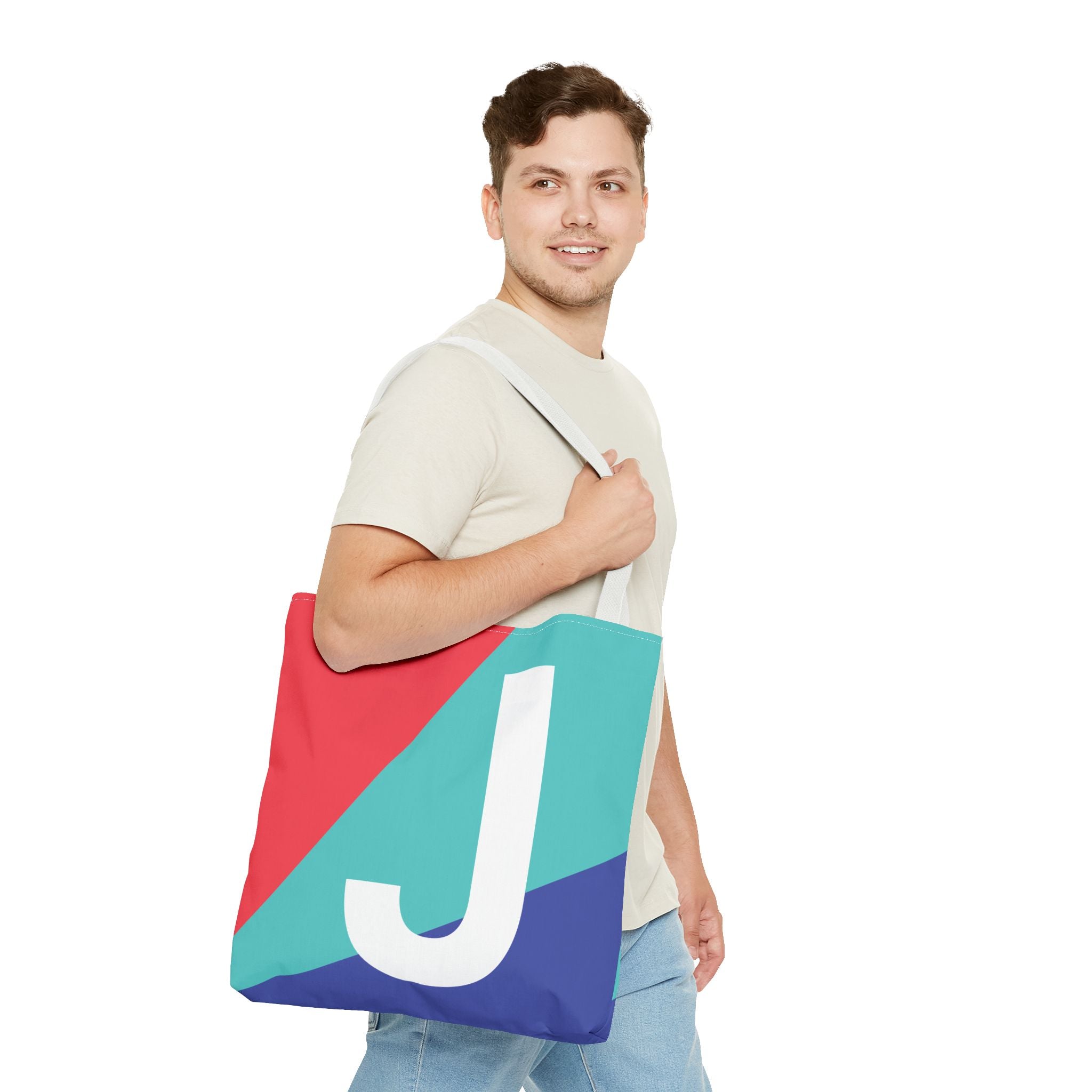 Monogram 'J' Colorblock Tote Bag — Personalized Initial J Shoulder Tote