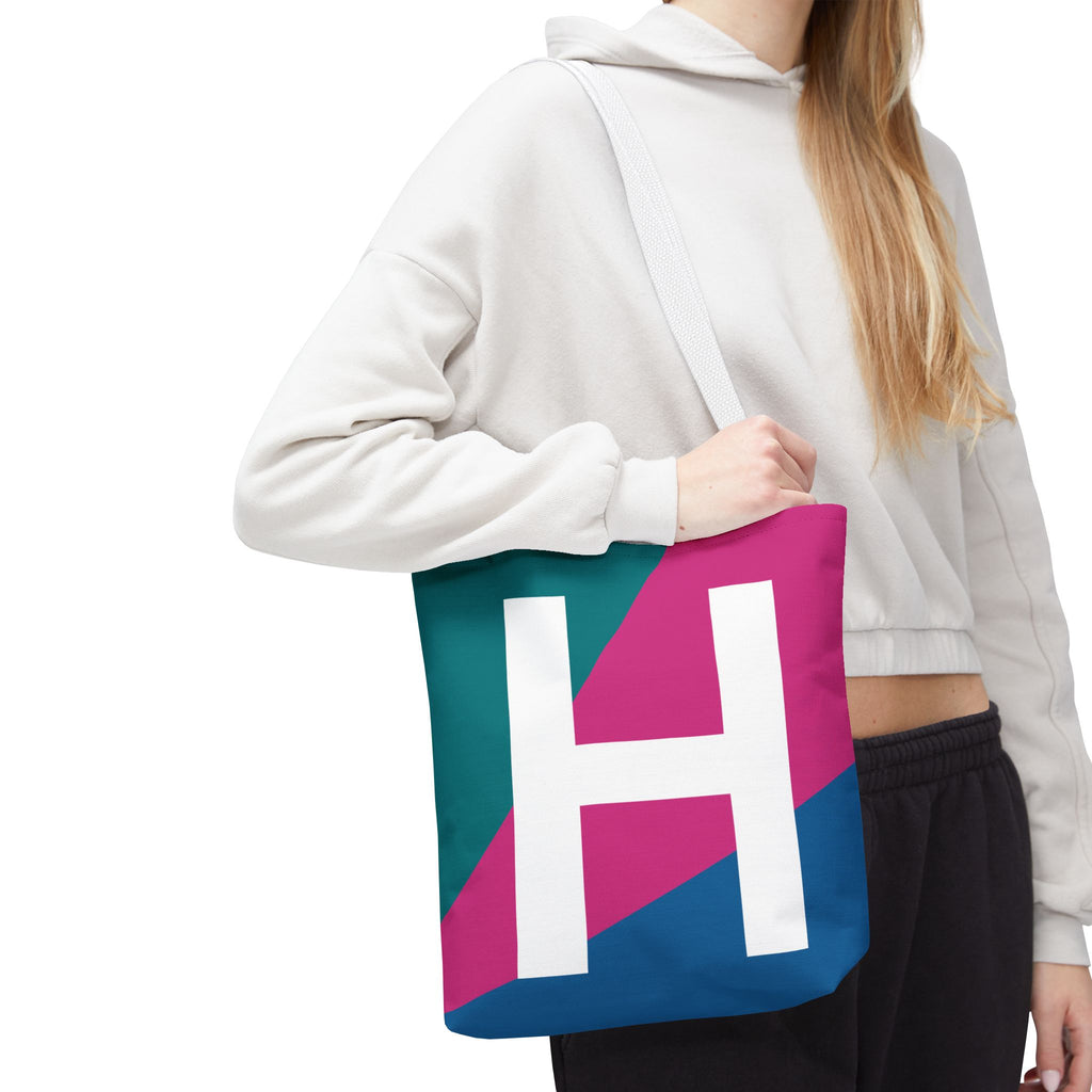 Monogram 'H' Colorblock Tote Bag — Personalized Initial H Shoulder Tote