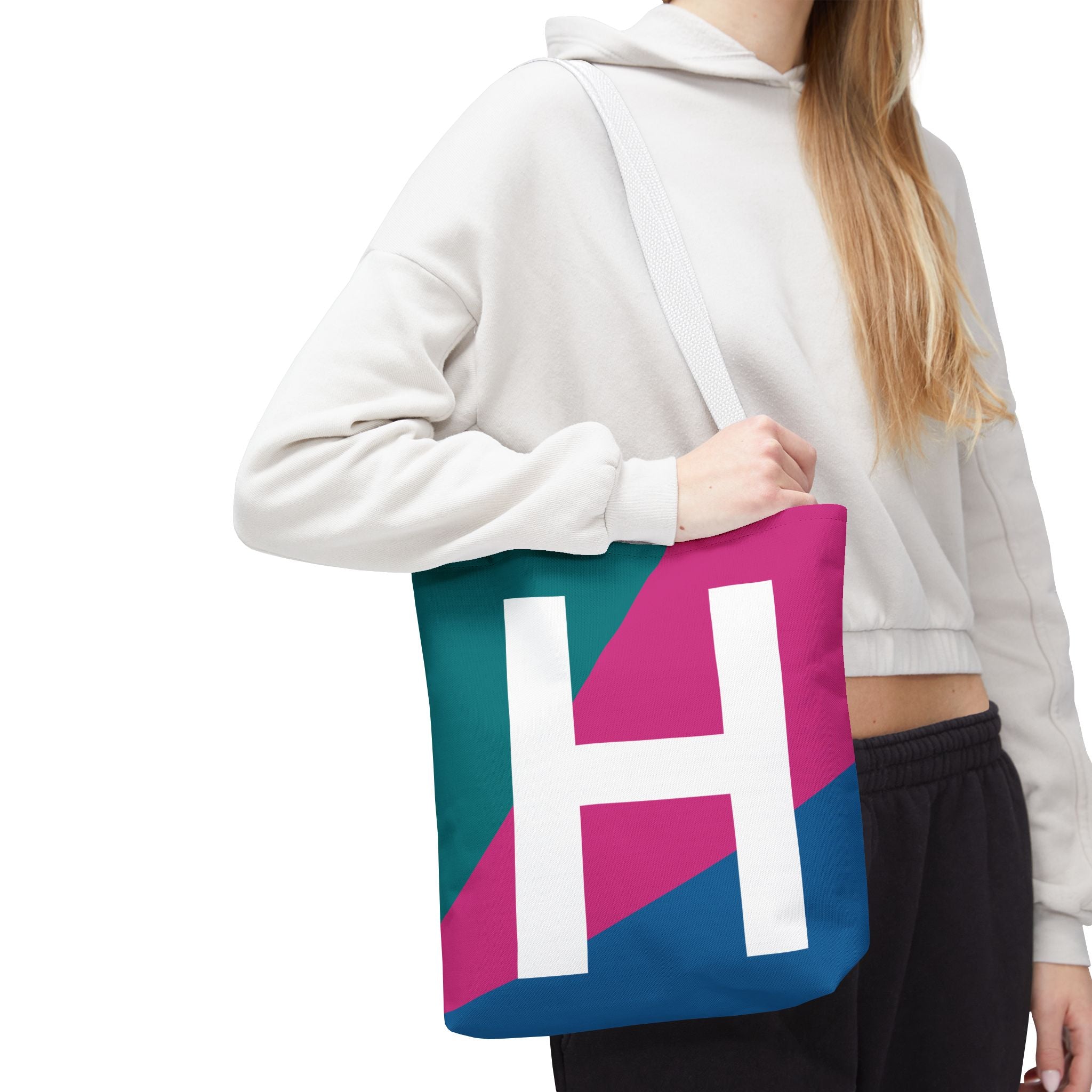 Monogram 'H' Colorblock Tote Bag — Personalized Initial H Shoulder Tote