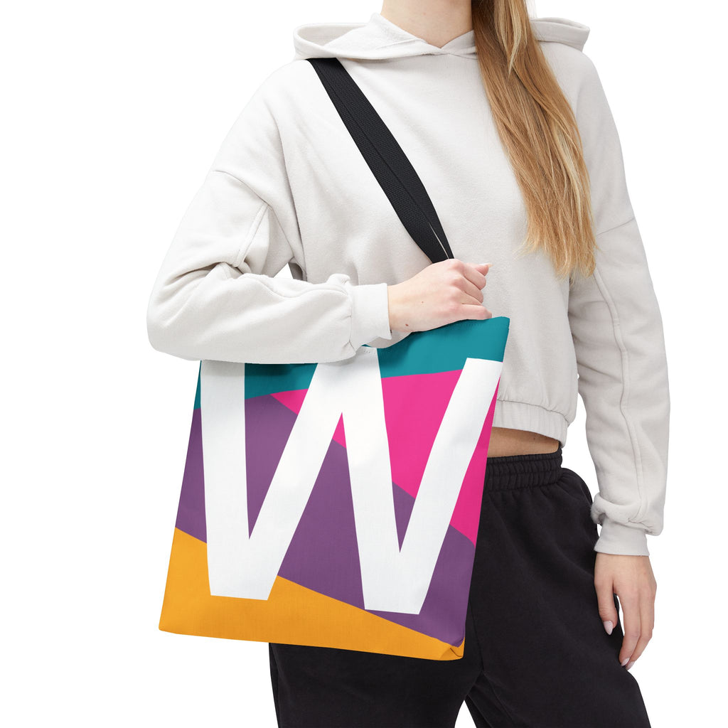 Monogram 'W' Colorblock Tote Bag — Personalized Initial W Shoulder Tote