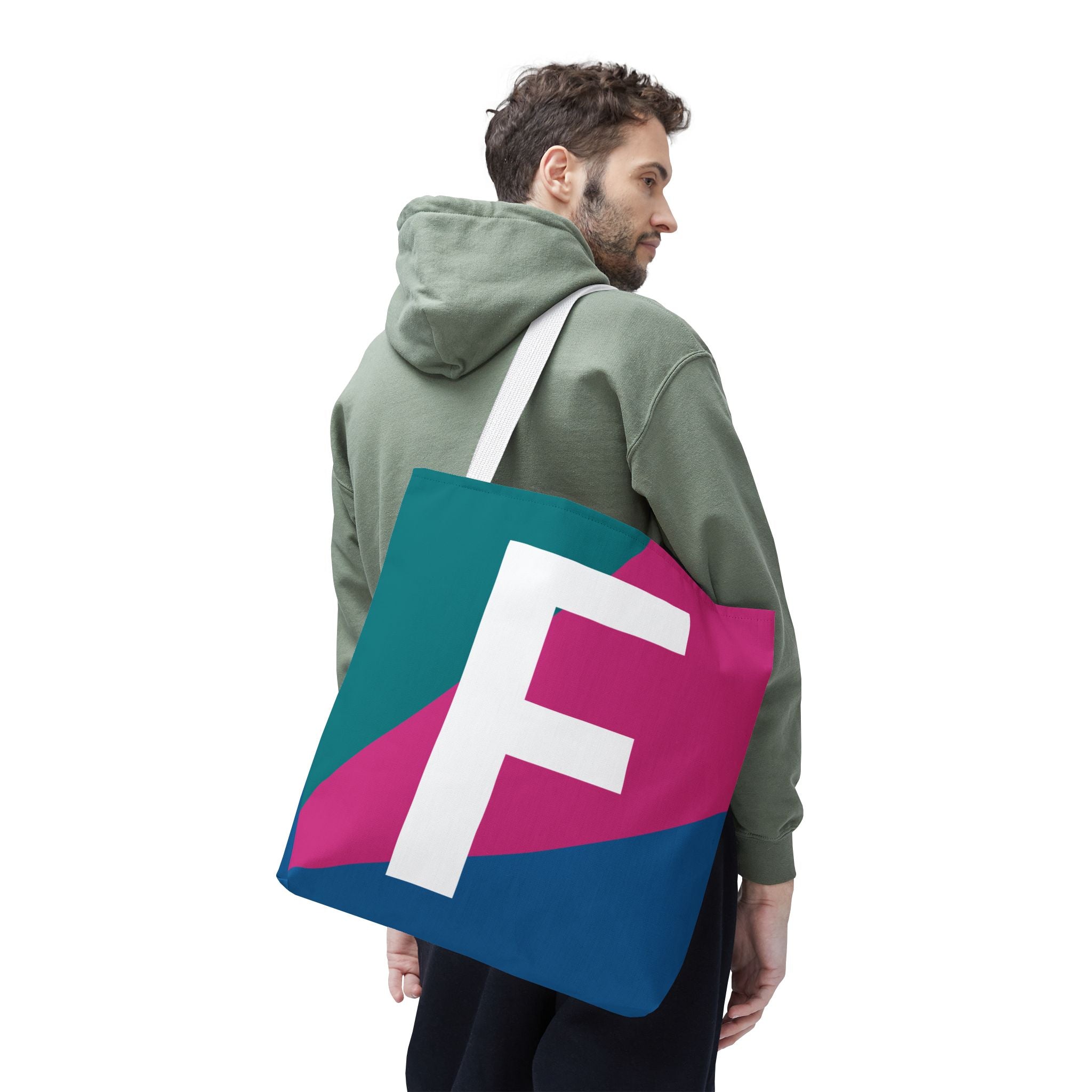 Monogram 'F' Colorblock Tote Bag — Personalized Initial F Shoulder Tote