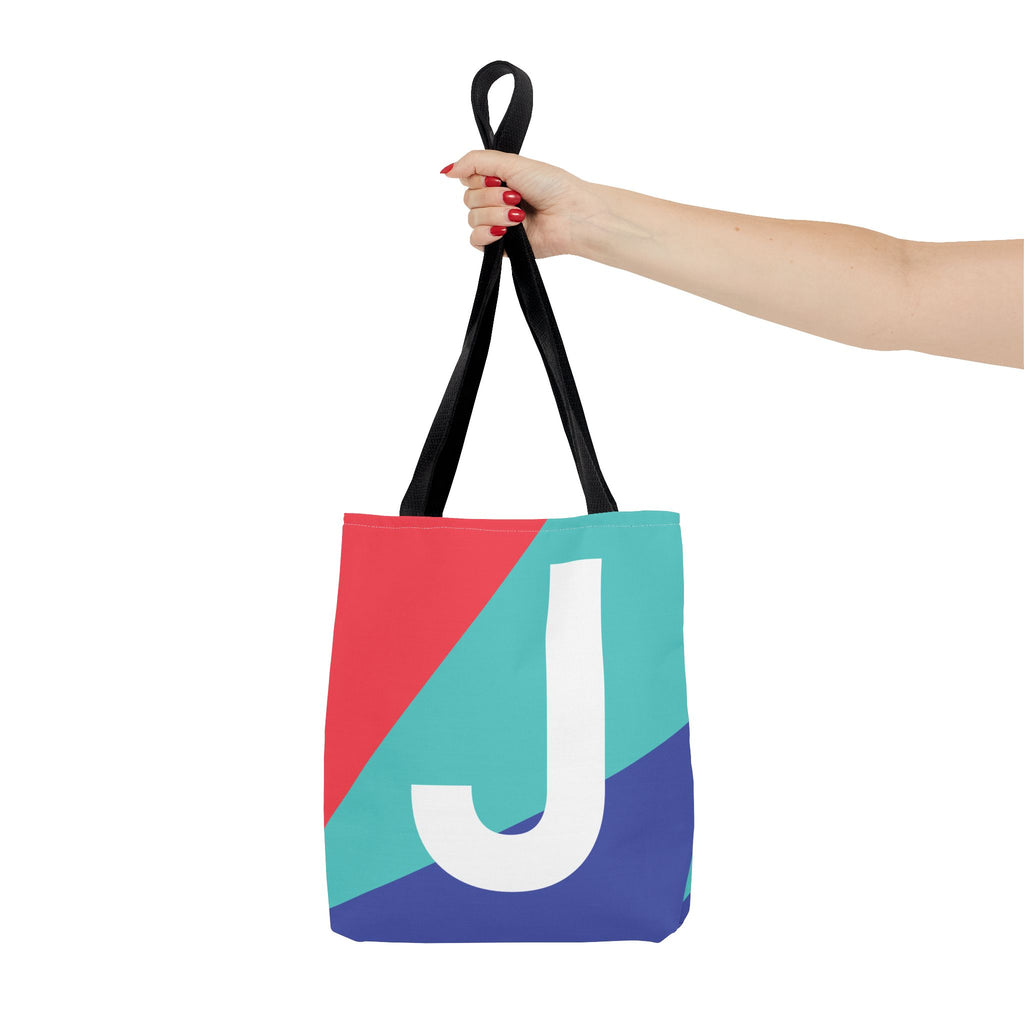 Monogram 'J' Colorblock Tote Bag — Personalized Initial J Shoulder Tote
