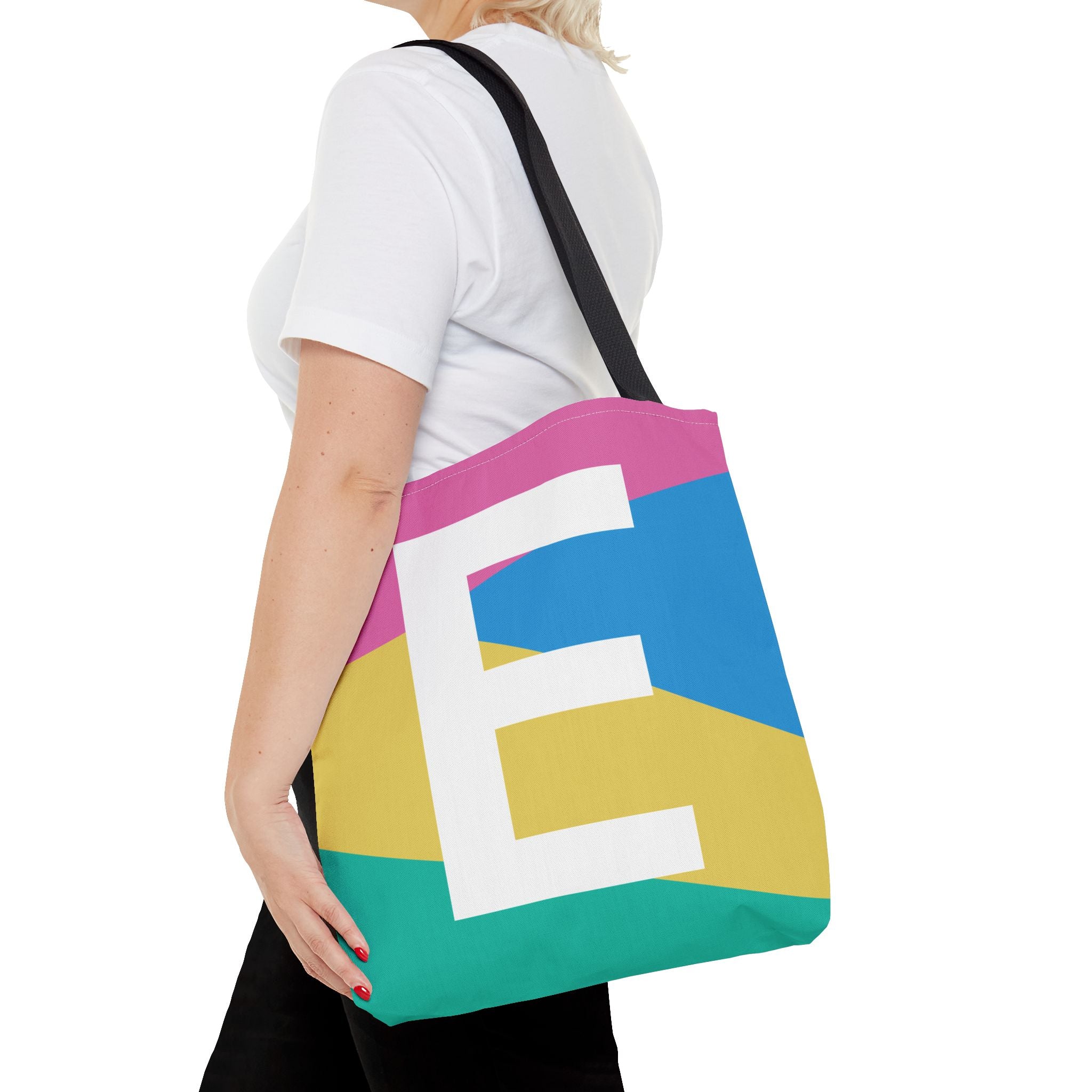 Monogram 'E' Colorblock Tote Bag — Personalized Initial E Shoulder Tote