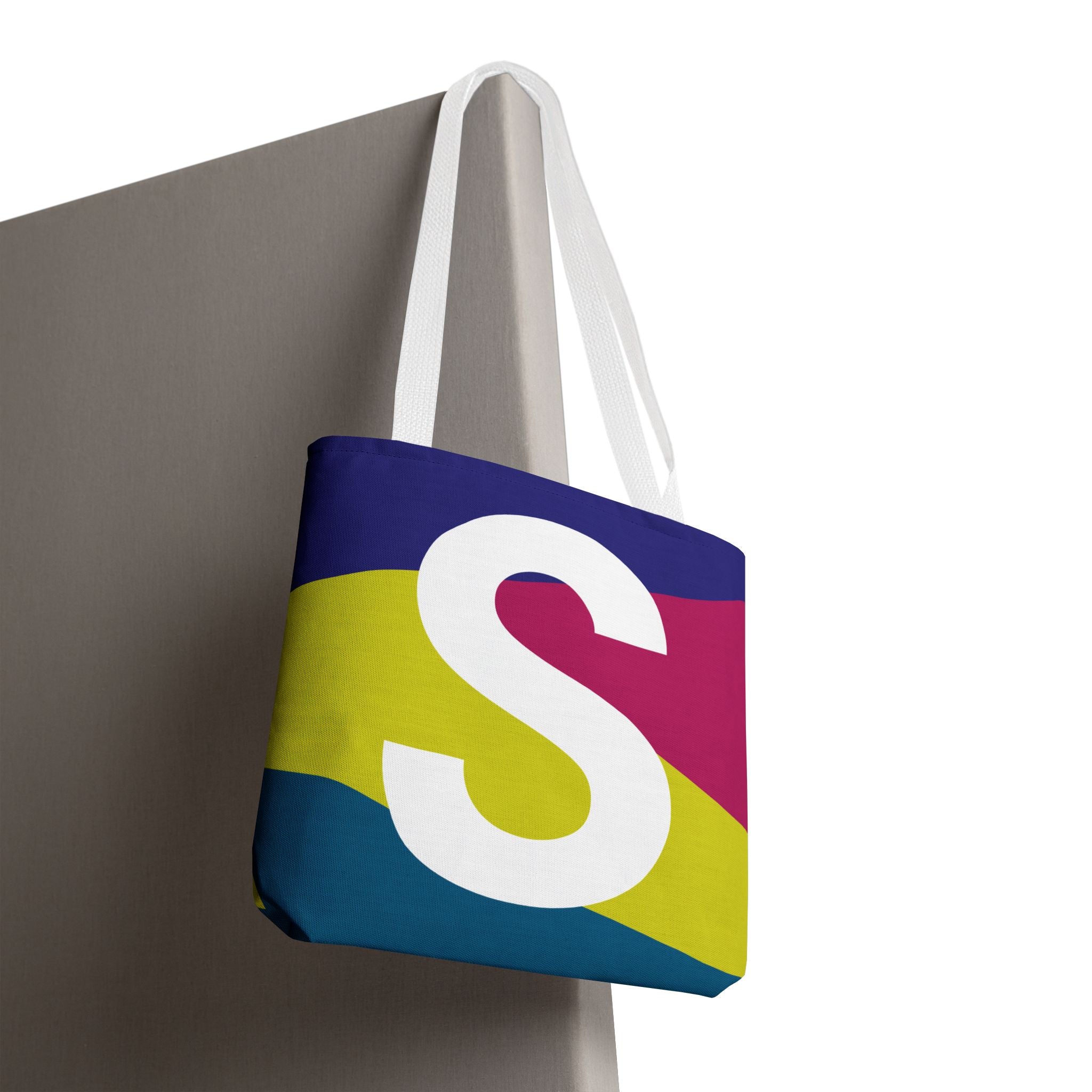 Monogram 'S' Colorblock Tote Bag — Personalized Initial S Shoulder Tote