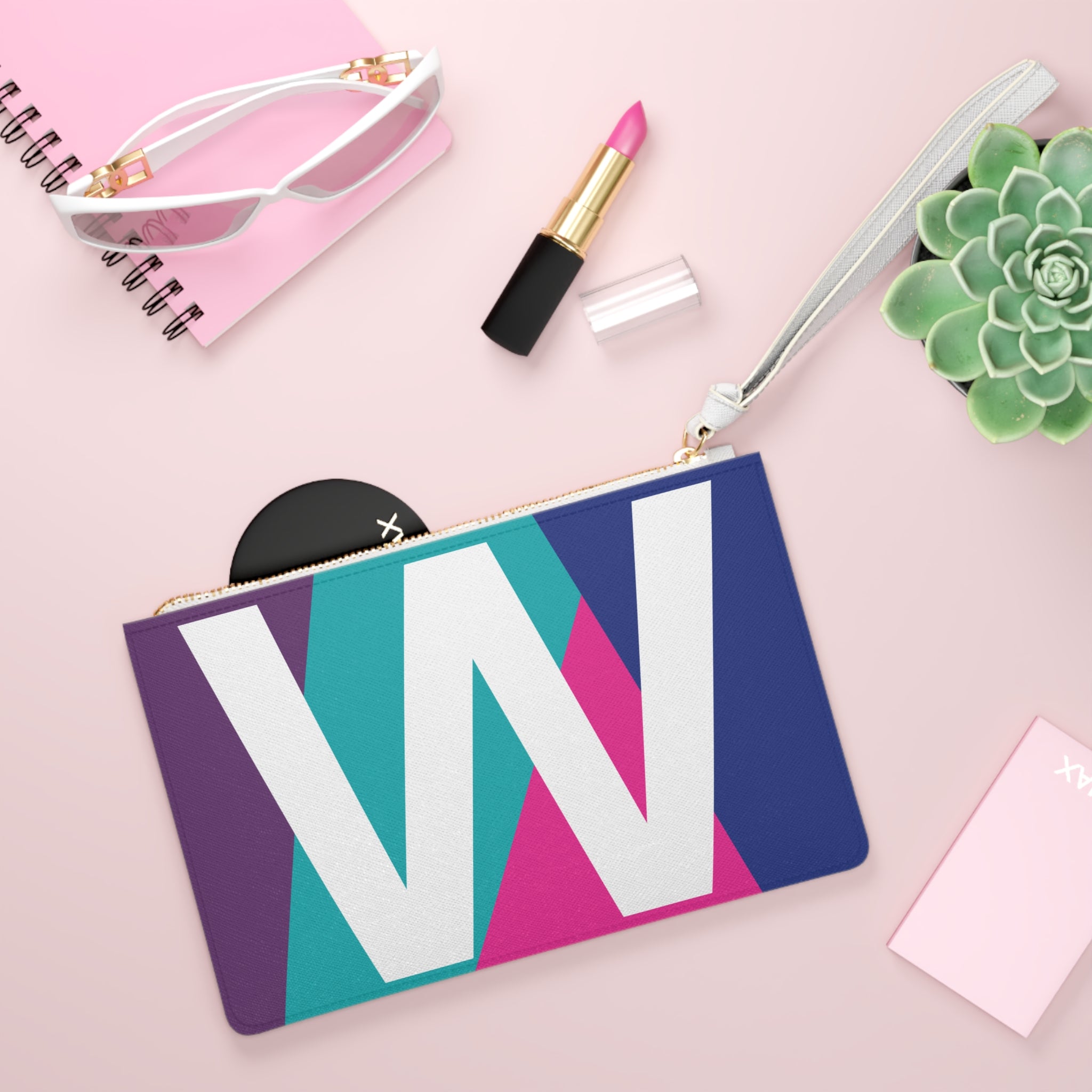 Monogram 'W' Colorblock Clutch Bag — Bold Geometric Wristlet for Everyday & Gifts