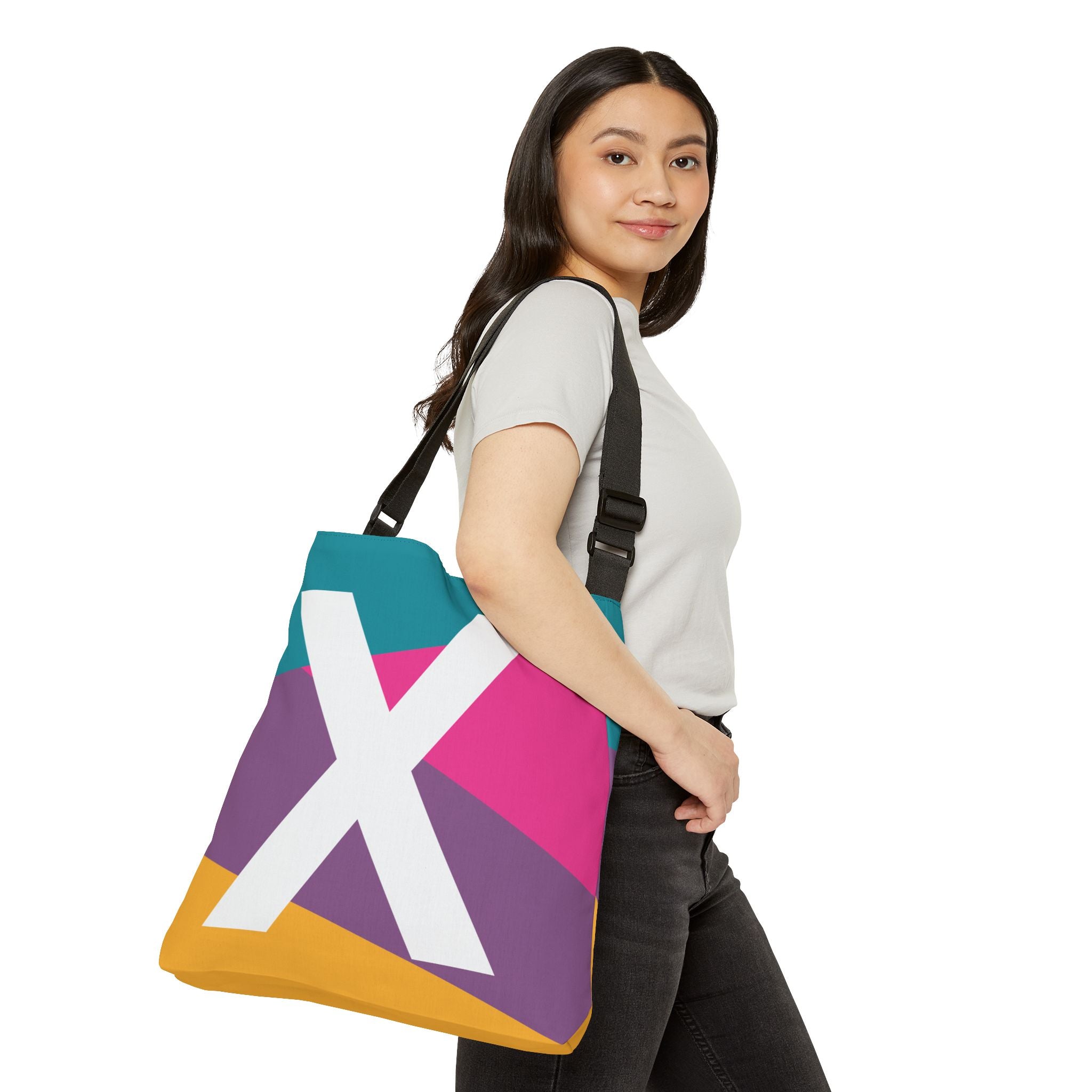 Initial Letter 'X' Colorblock Adjustable Tote Bag — Monogram Alphabet Shoulder Bag