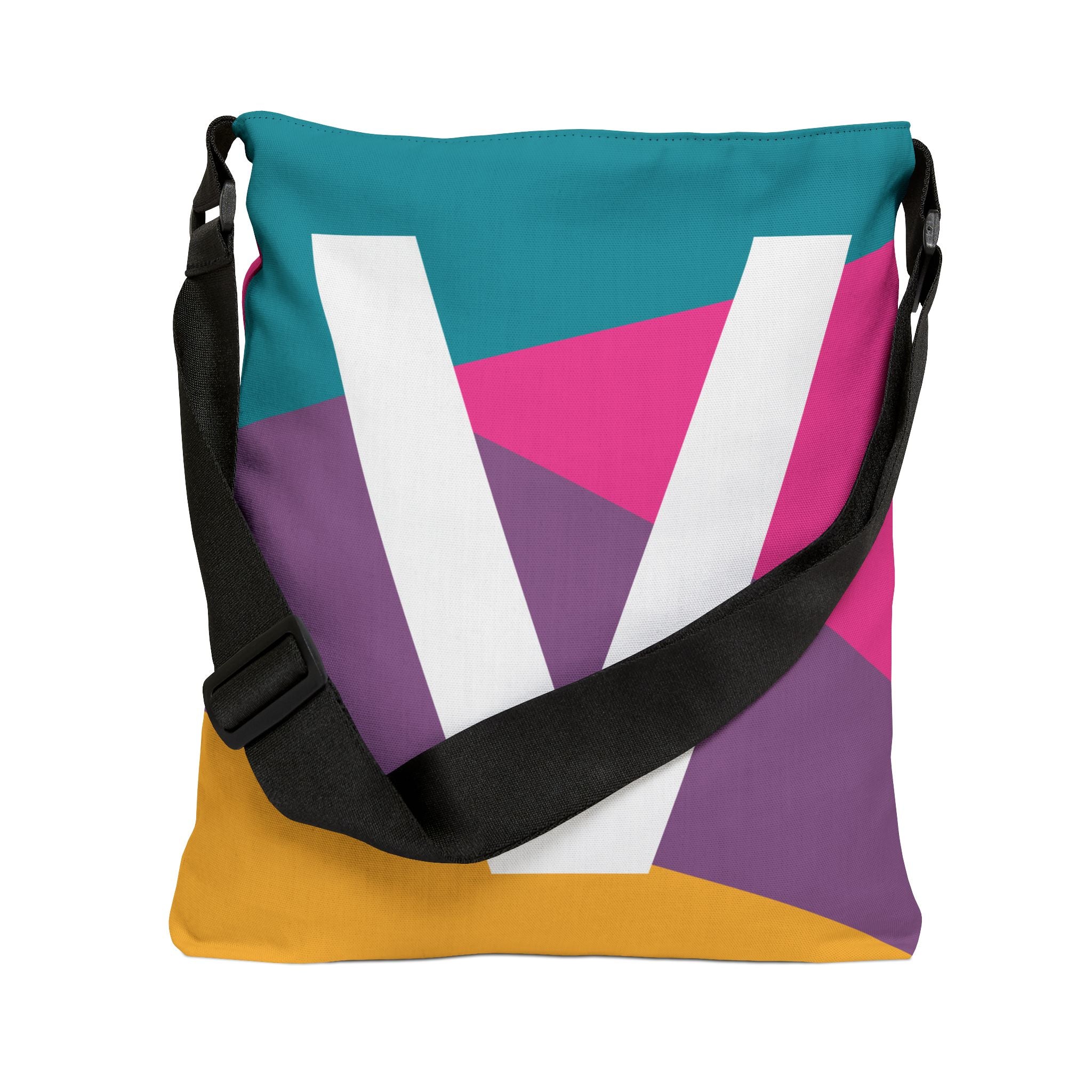 Initial Letter 'V' Colorblock Adjustable Tote Bag — Monogram Alphabet Shoulder Bag