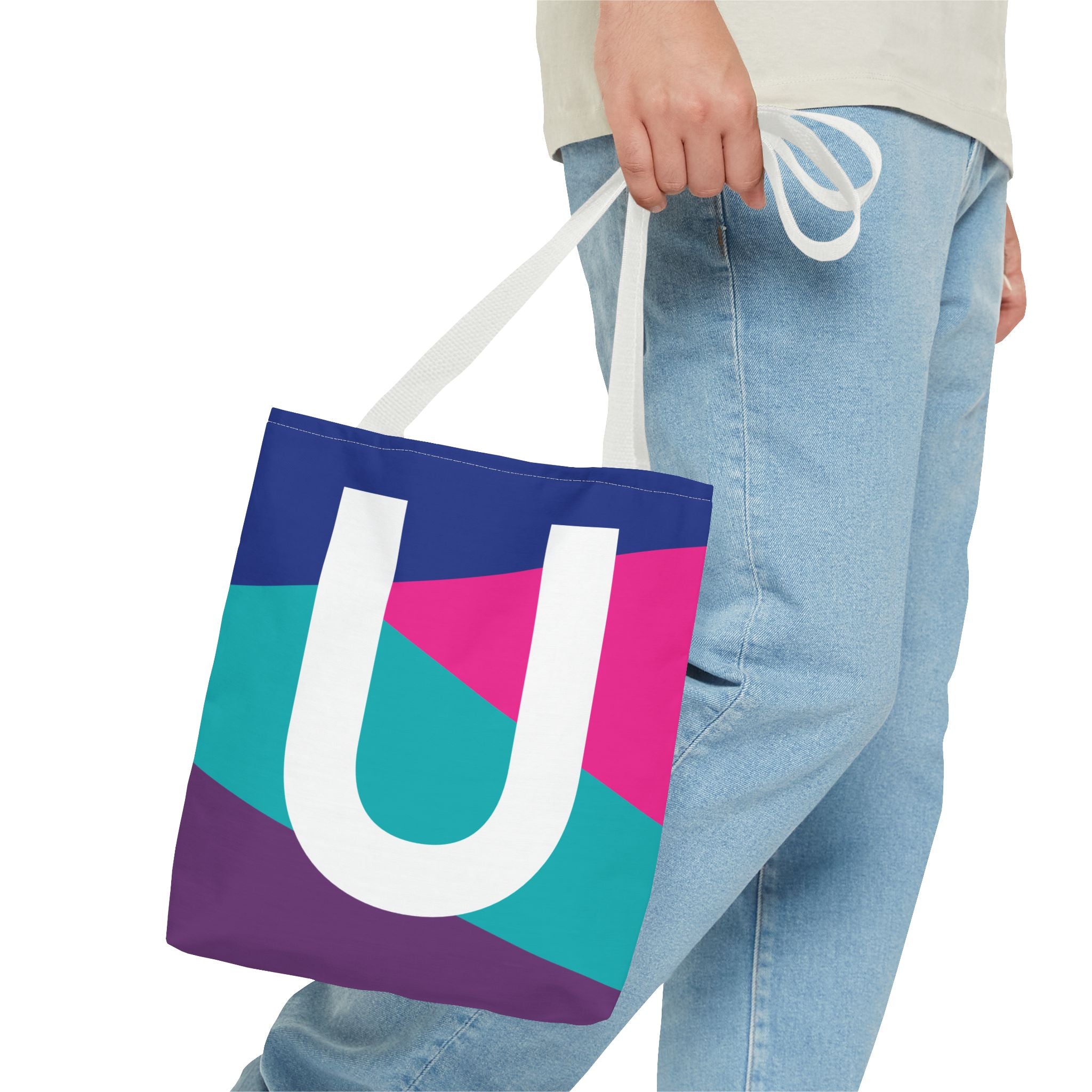 Monogram 'U' Colorblock Tote Bag — Personalized Initial U Shoulder Tote