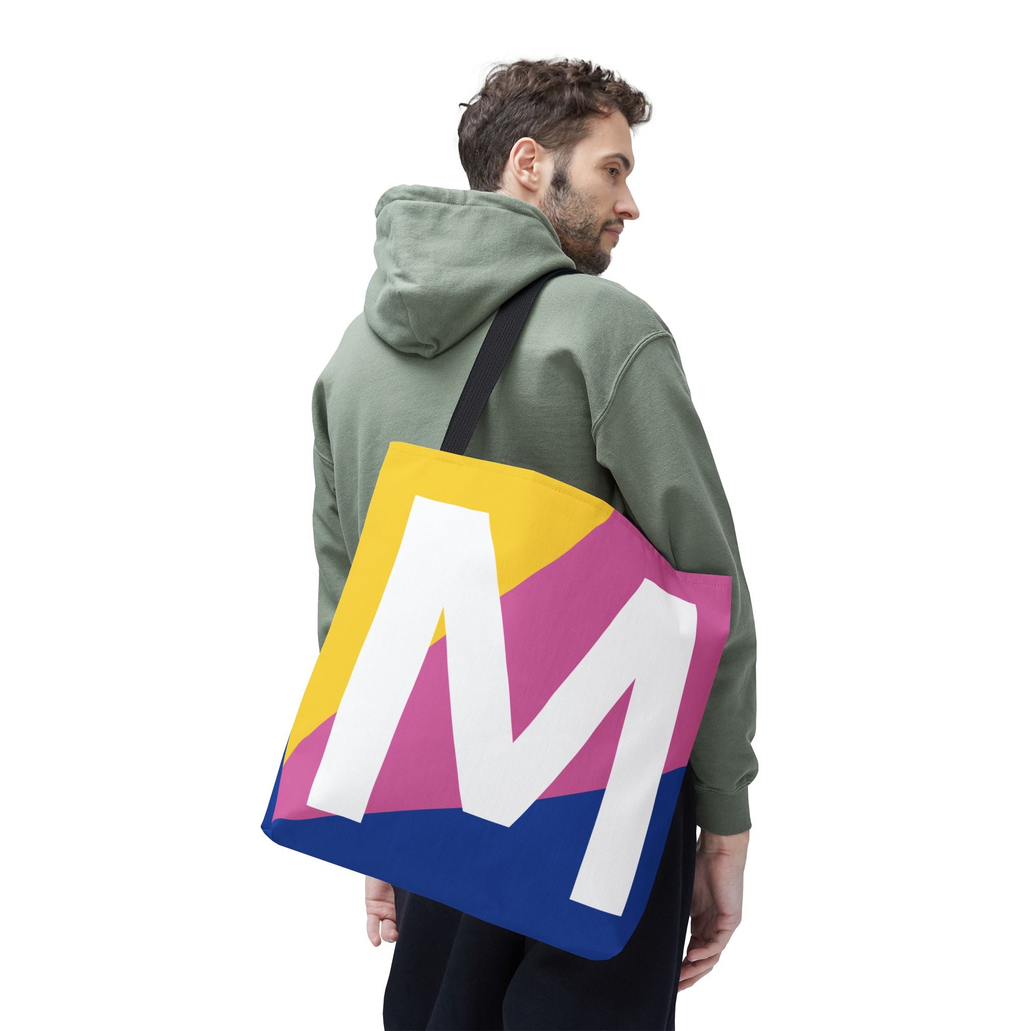 Monogram 'M' Colorblock Tote Bag — Personalized Initial M Shoulder Tote
