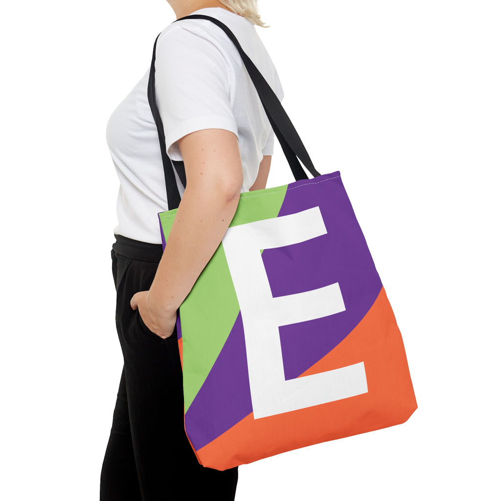 Monogram 'E' Colorblock Tote Bag — Personalized Initial E Shoulder Tote