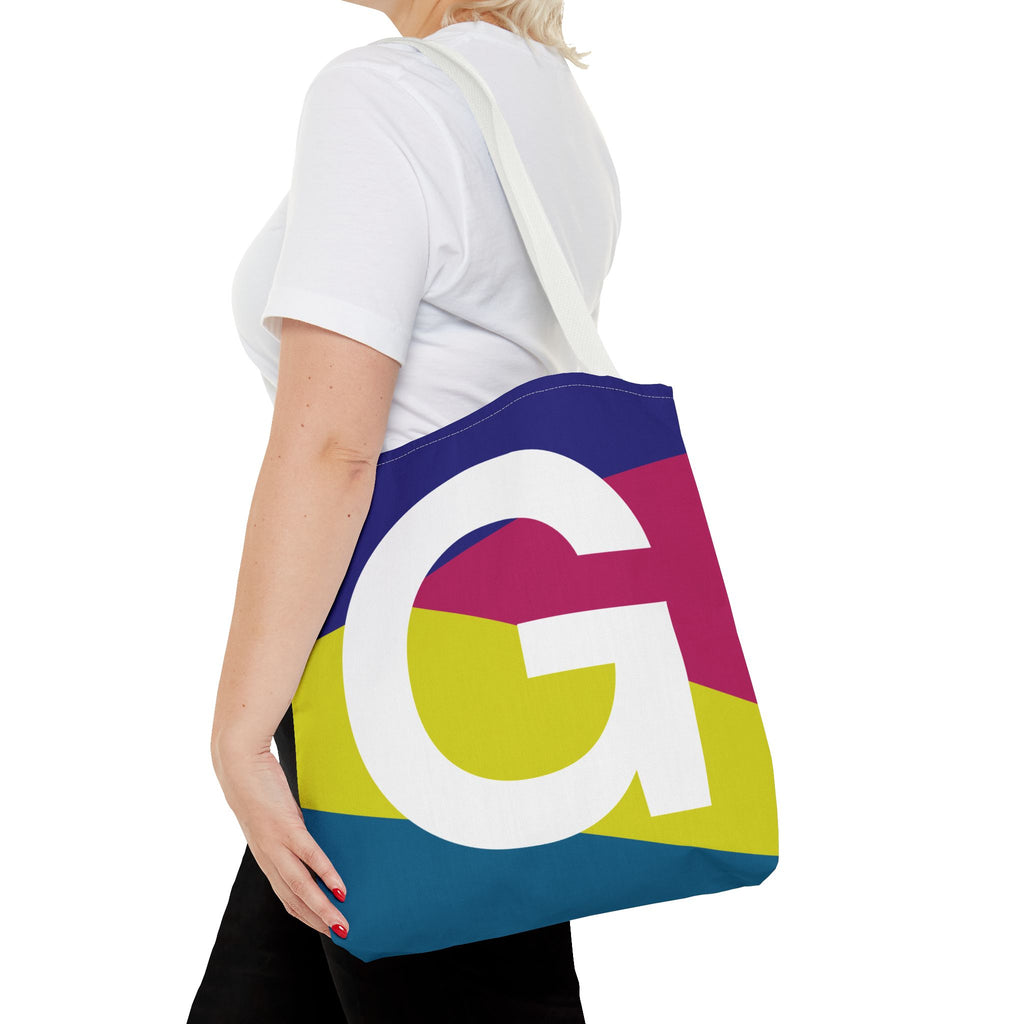 Monogram 'G' Colorblock Tote Bag — Personalized Initial G Shoulder Tote