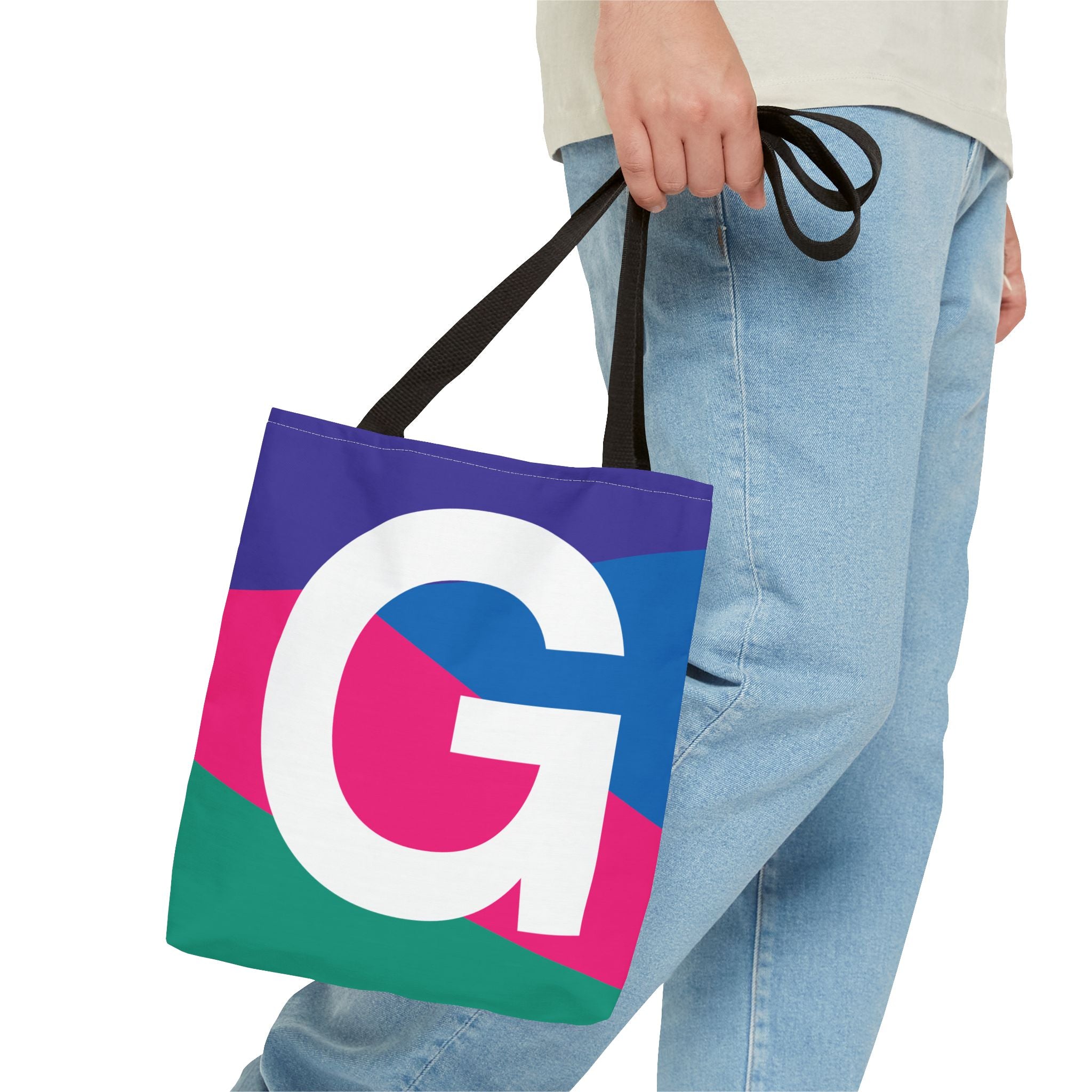 Monogram 'G' Colorblock Tote Bag — Personalized Initial G Shoulder Tote