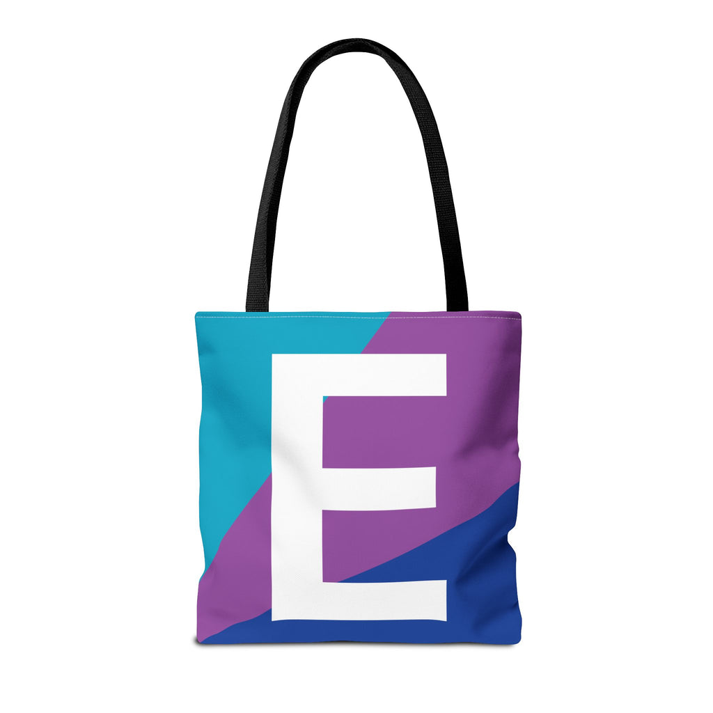 Monogram 'E' Colorblock Tote Bag — Personalized Initial E Shoulder Tote